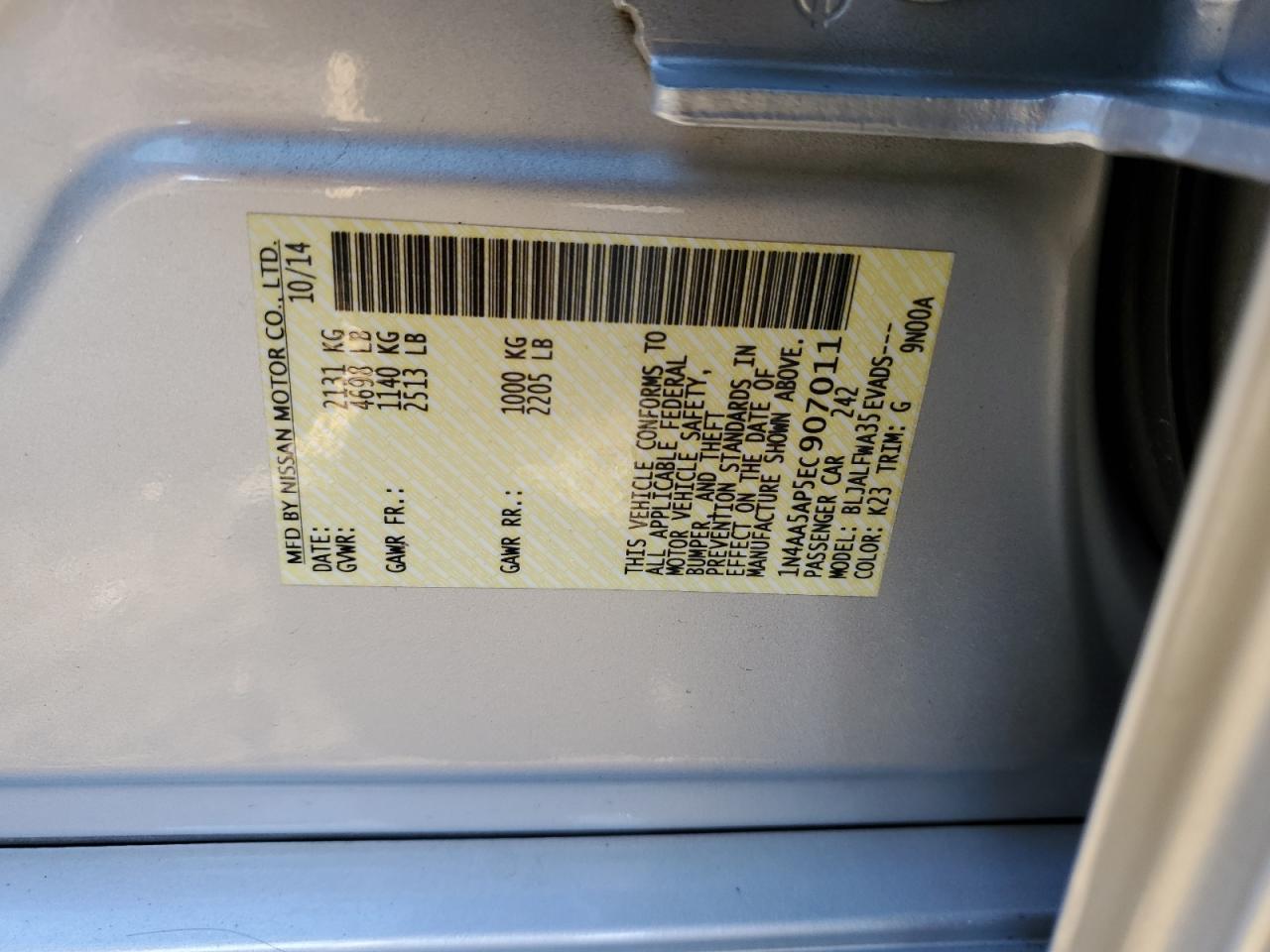 2014 NISSAN Maxima VIN 1N4AA5AP5EC907011 photo 12