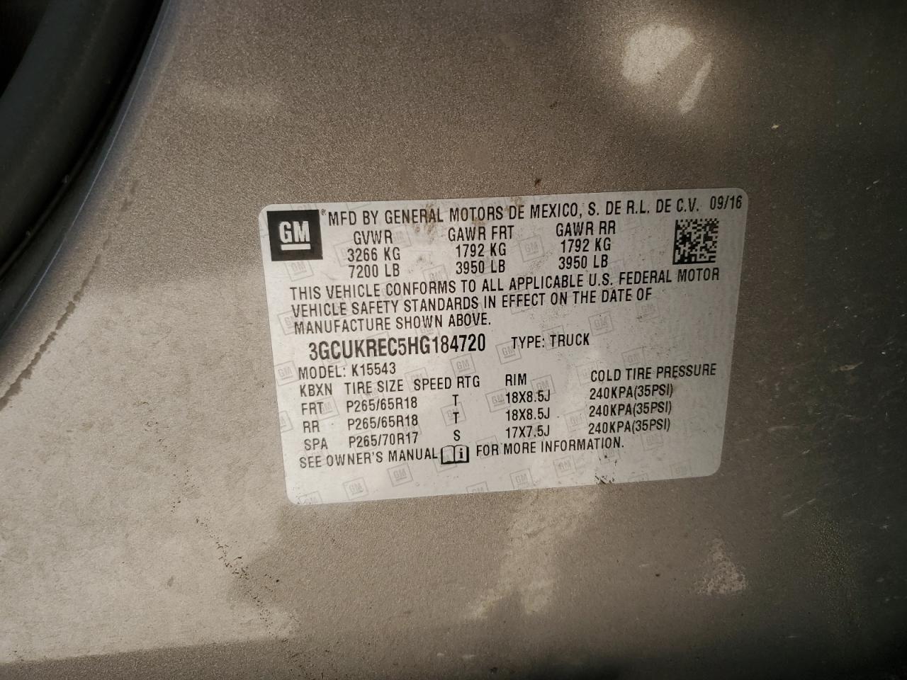 2017 Chevrolet All models VIN 3GCUKREC5HG184720 photo 12