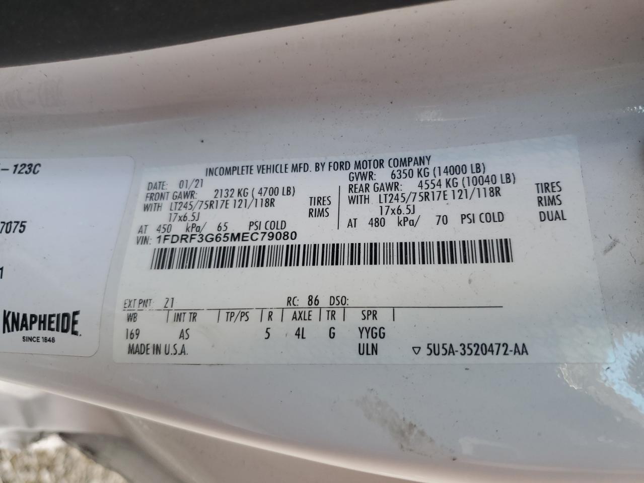 2021 Ford F350 VIN 1FDRF3G65MEC79080 photo 12
