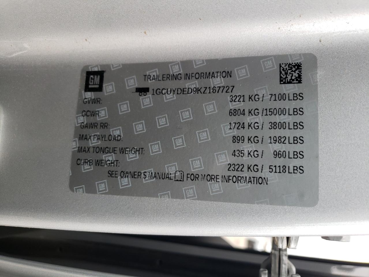 2019 Chevrolet All models VIN 1GCUYDED9KZ167727 photo 12