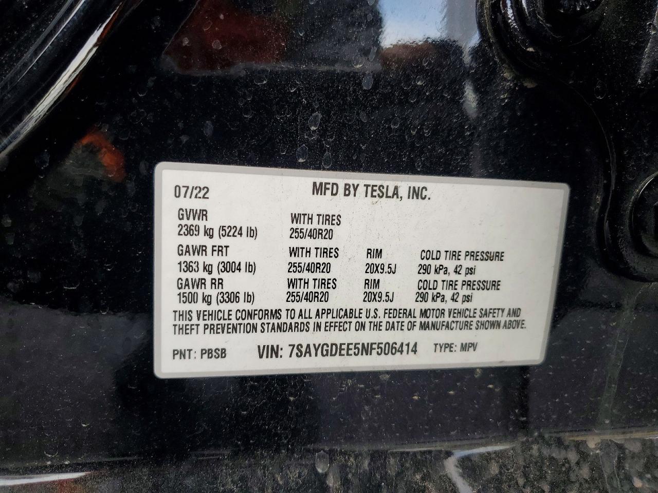 2022 Tesla Model y VIN 7SAYGDEE5NF506414 photo 12