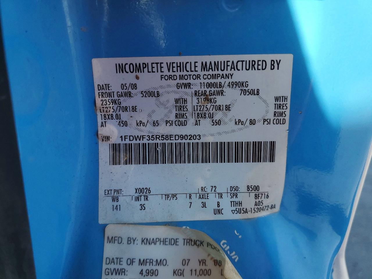 2008 Ford F350 VIN 1FDWF35R58ED90203 photo 12