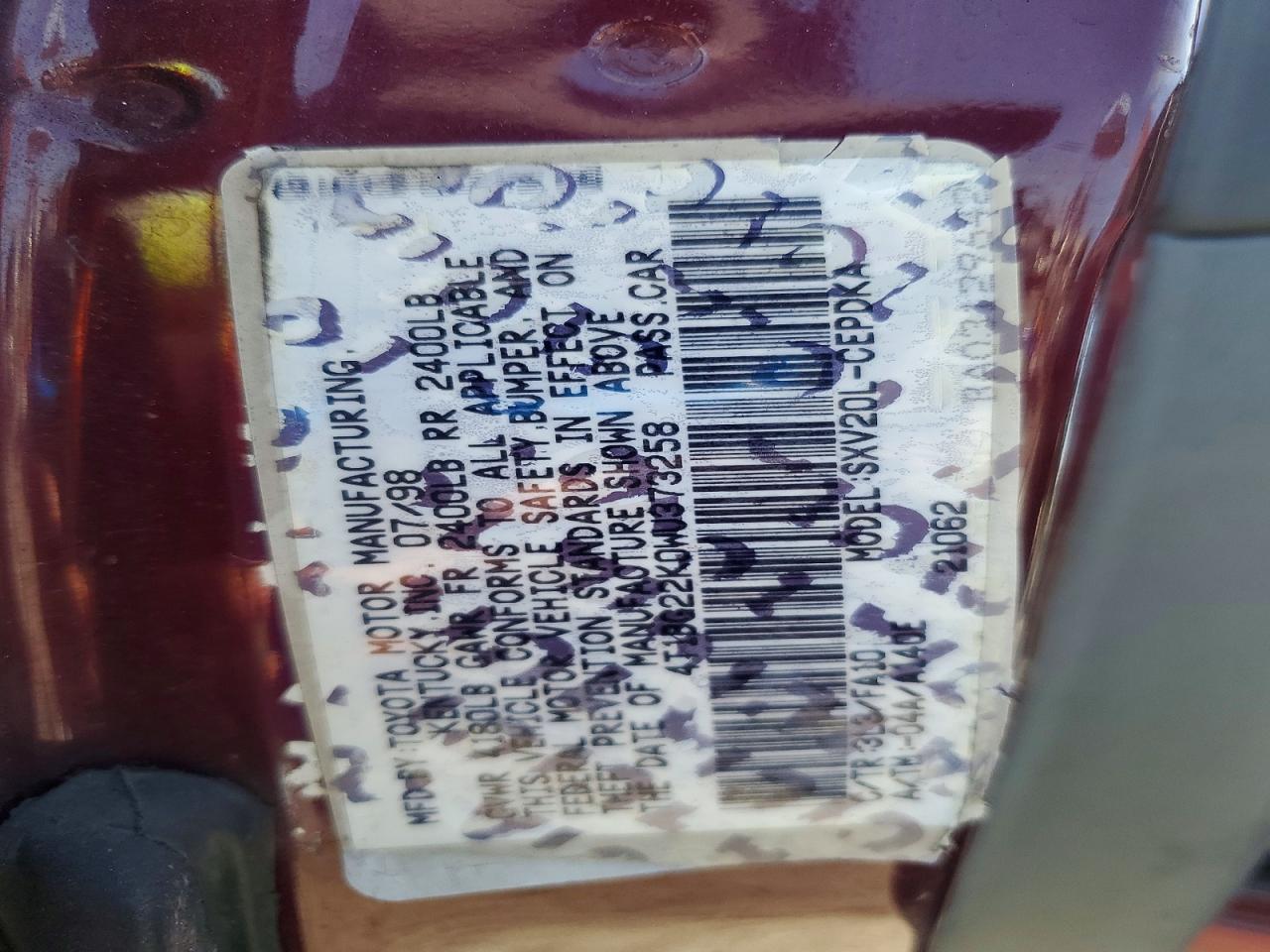 1998 Toyota Camry VIN 4T1BG22K0WU373258 photo 12