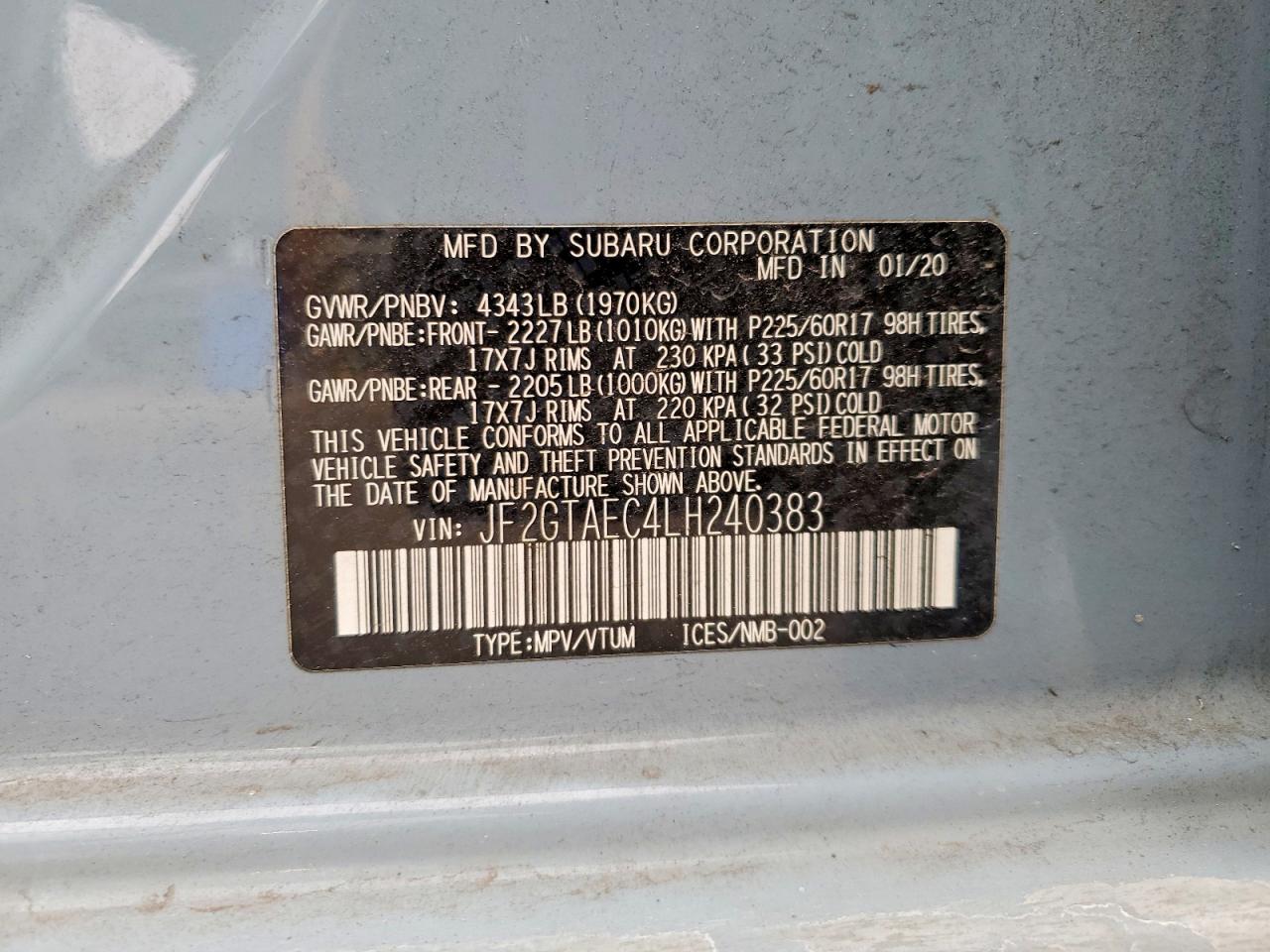 2020 SUBARU Crosstrek VIN JF2GTAEC4LH240383 photo 12