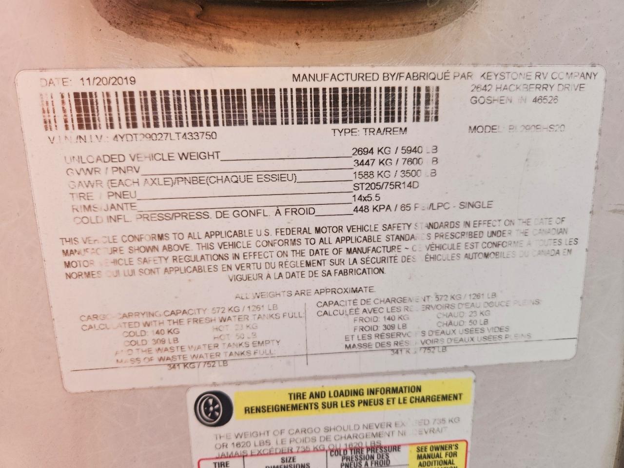 2020 KEYSTONE Bullet VIN 4YDT29027LT433750 photo 10
