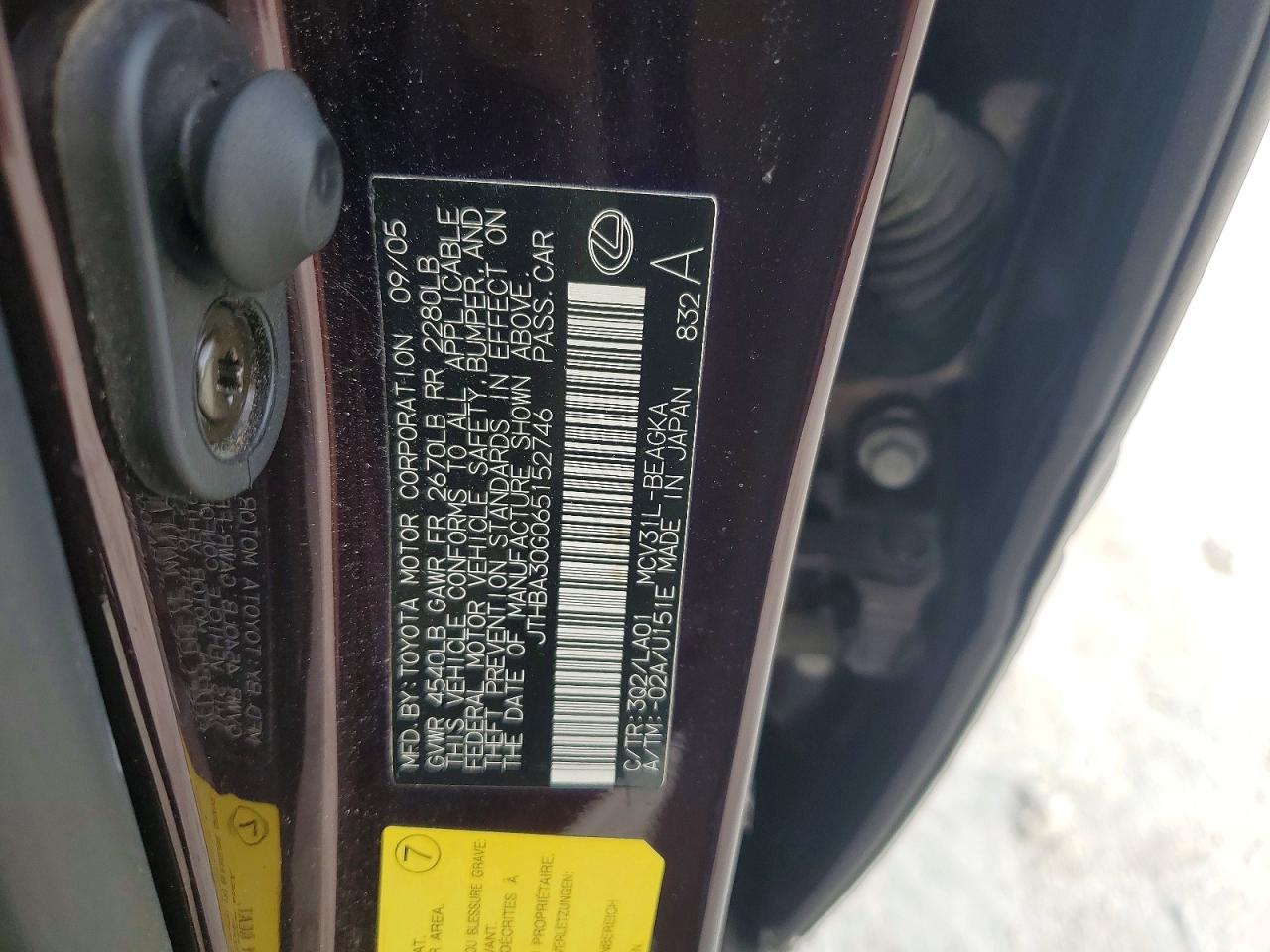 2006 Lexus Es330 VIN JTHBA30G065152746 photo 12
