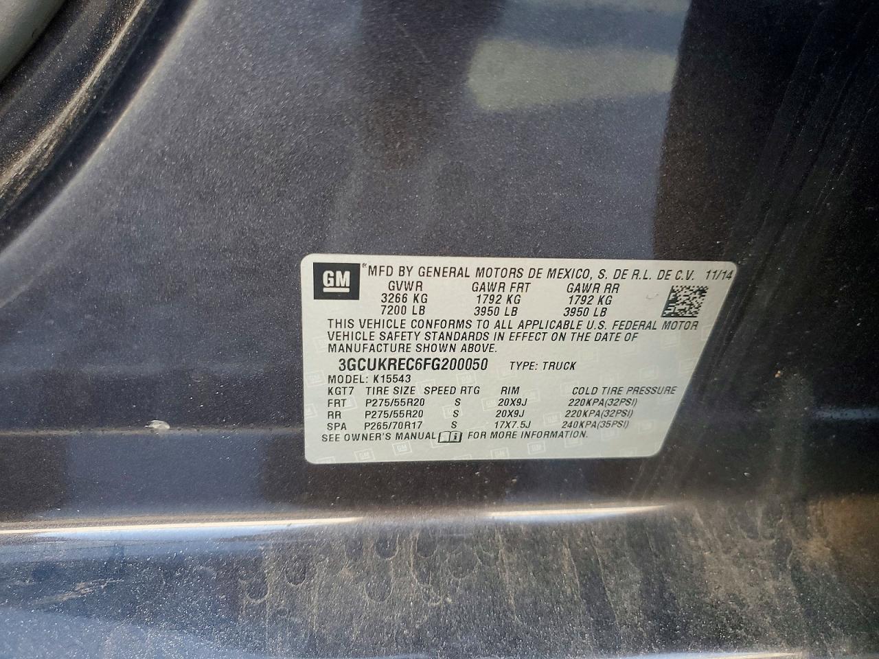 2015 Chevrolet All models VIN 3GCUKREC6FG200050 photo 12