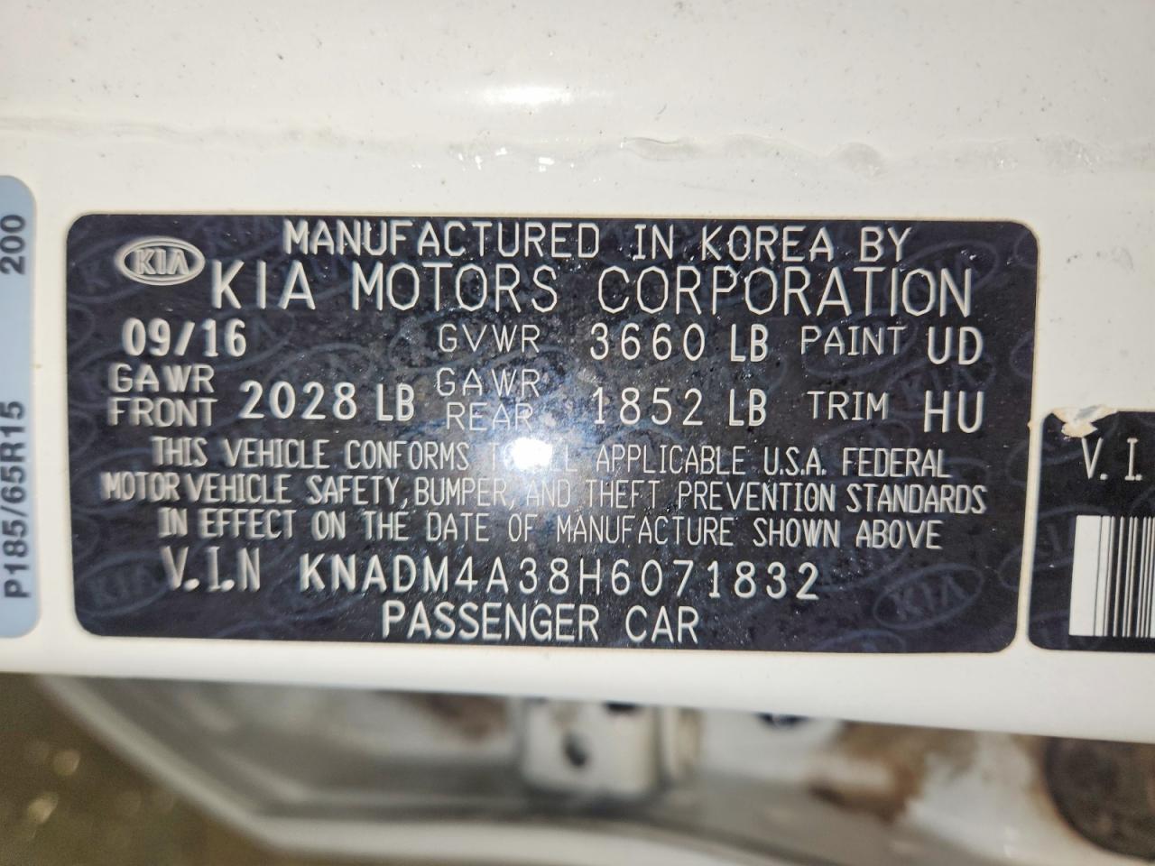2017 Kia Rio VIN KNADM4A38H6071832 photo 12