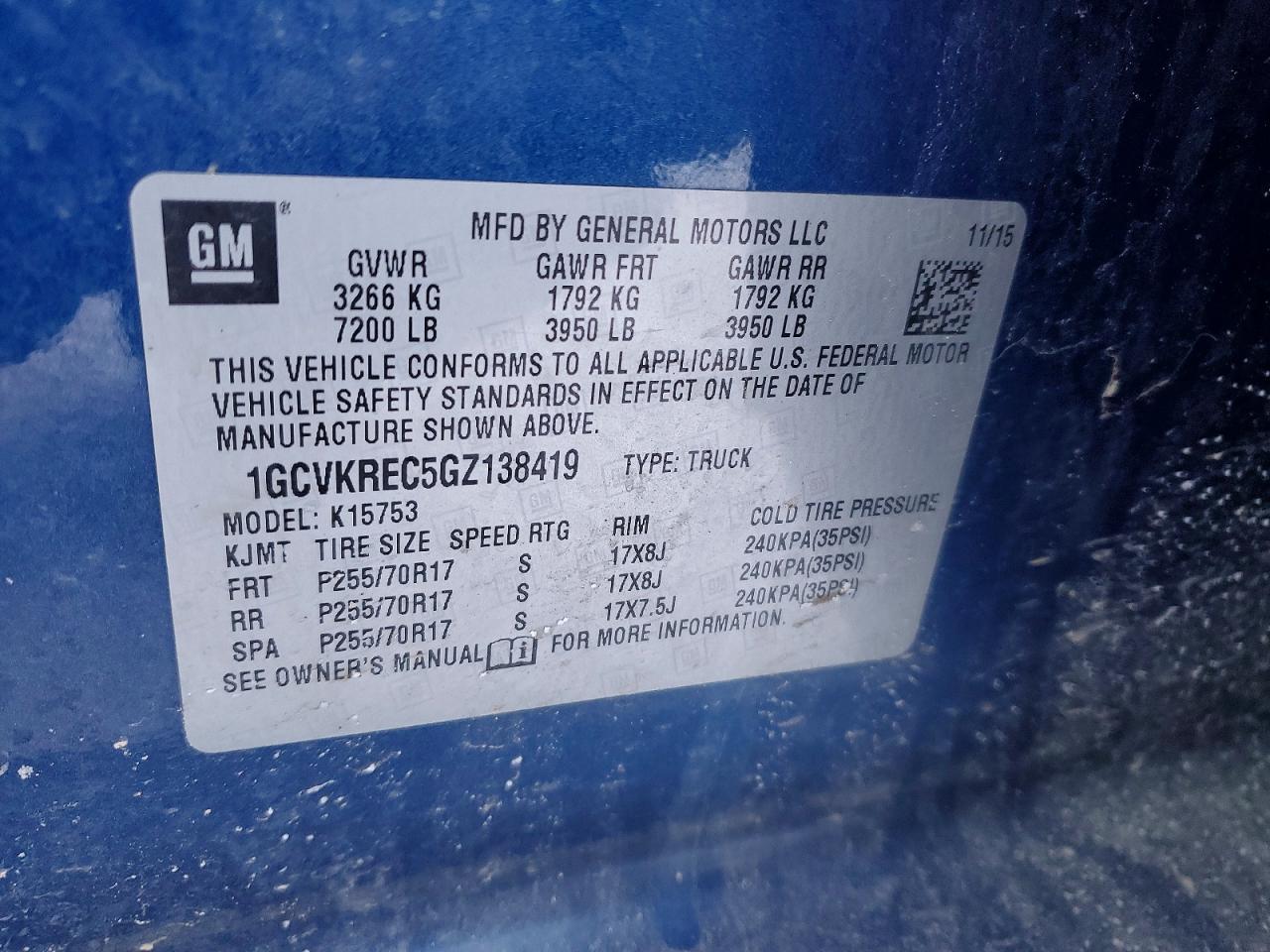 2016 Chev Silverado VIN 1GCVKREC5GZ138419 photo 12