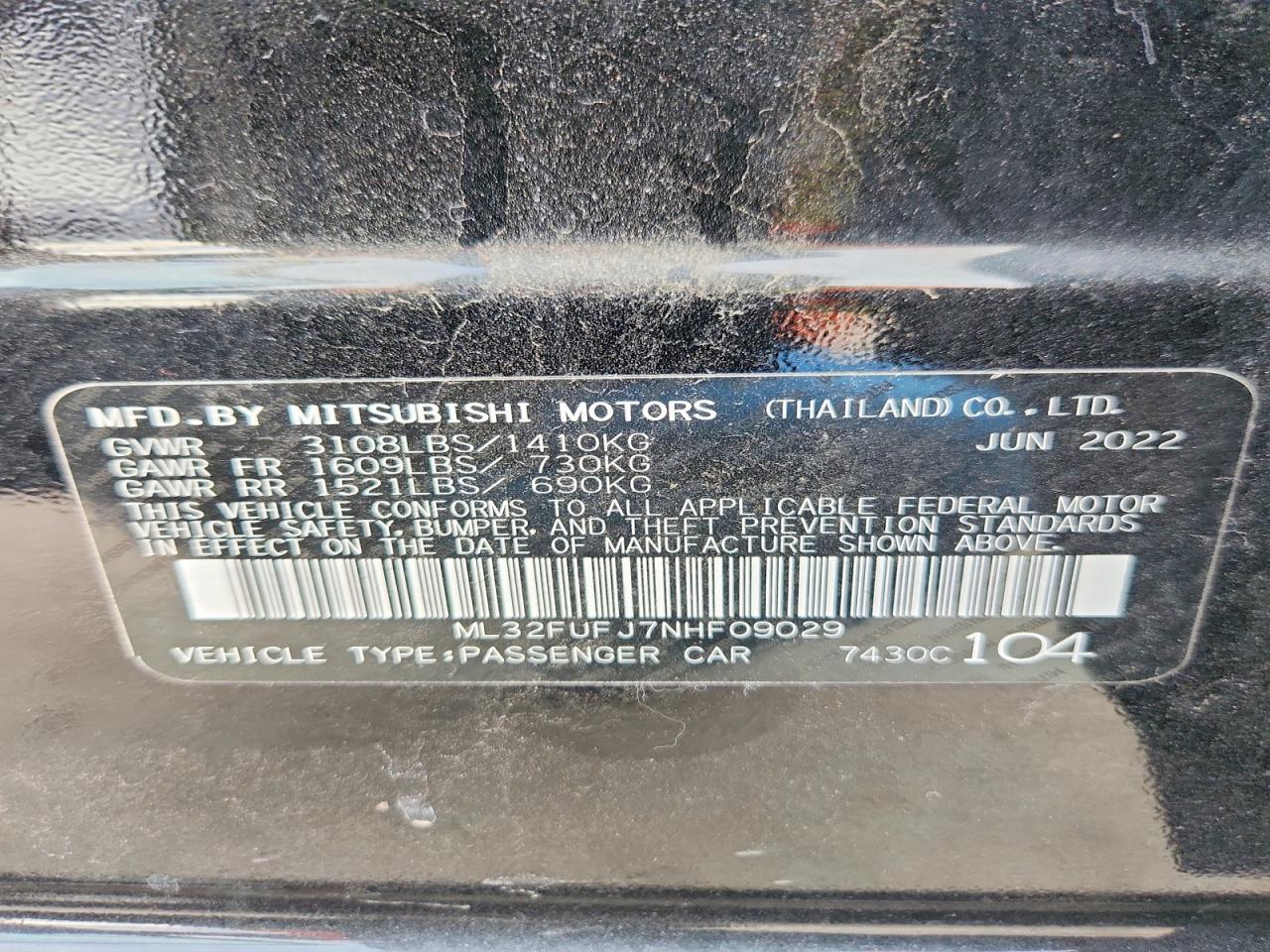 2022 Mitsubishi Mirage VIN ML32FUFJ7NHF09029 photo 12