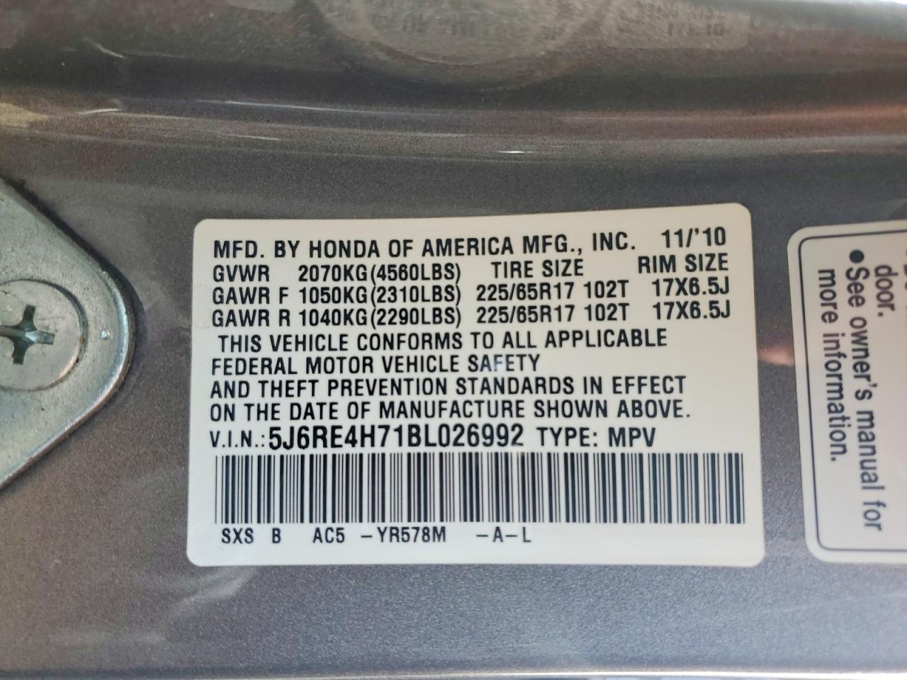 2011 HONDA Crv VIN 5J6RE4H71BL026992 photo 12