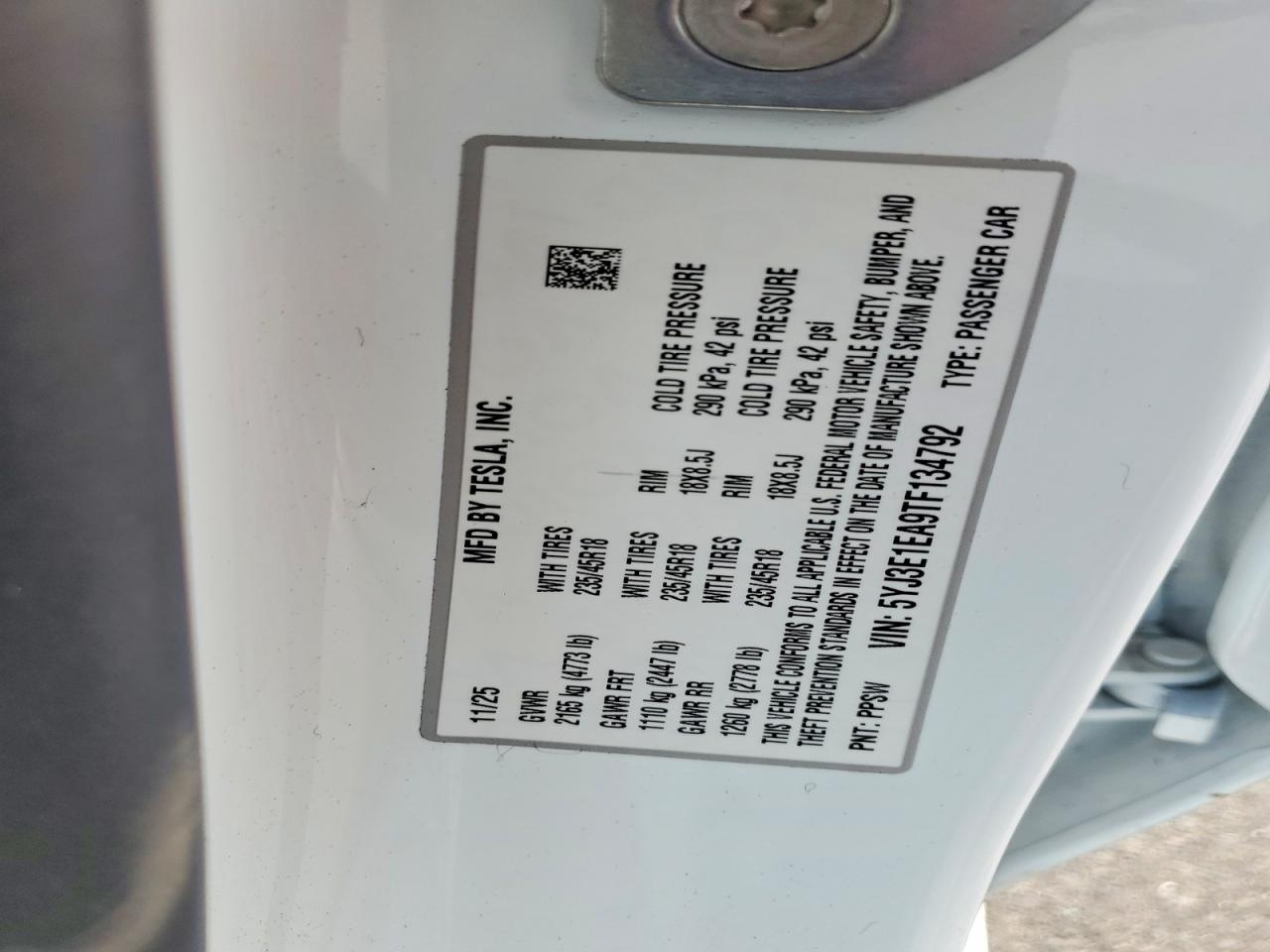 2026 Tesla Model 3 VIN 5YJ3E1EA9TF134792 photo 12