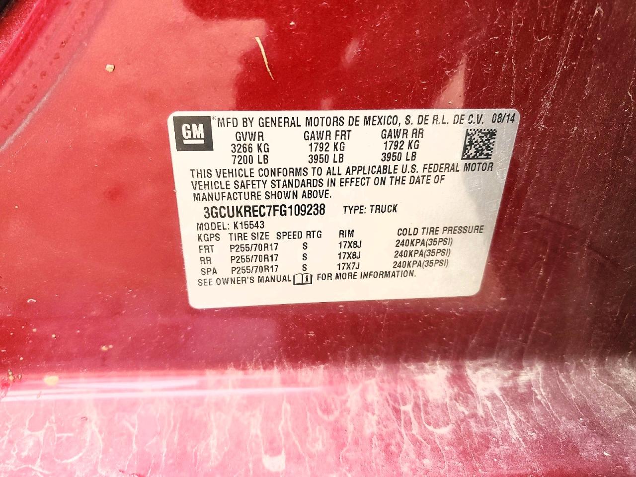 2015 Chevrolet All models VIN 3GCUKREC7FG109238 photo 12