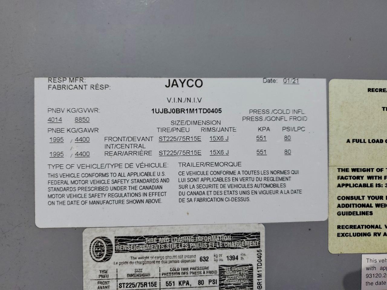 2021 JAYCO Unknown VIN 1UJBJ0BR1M1TD0405 photo 10