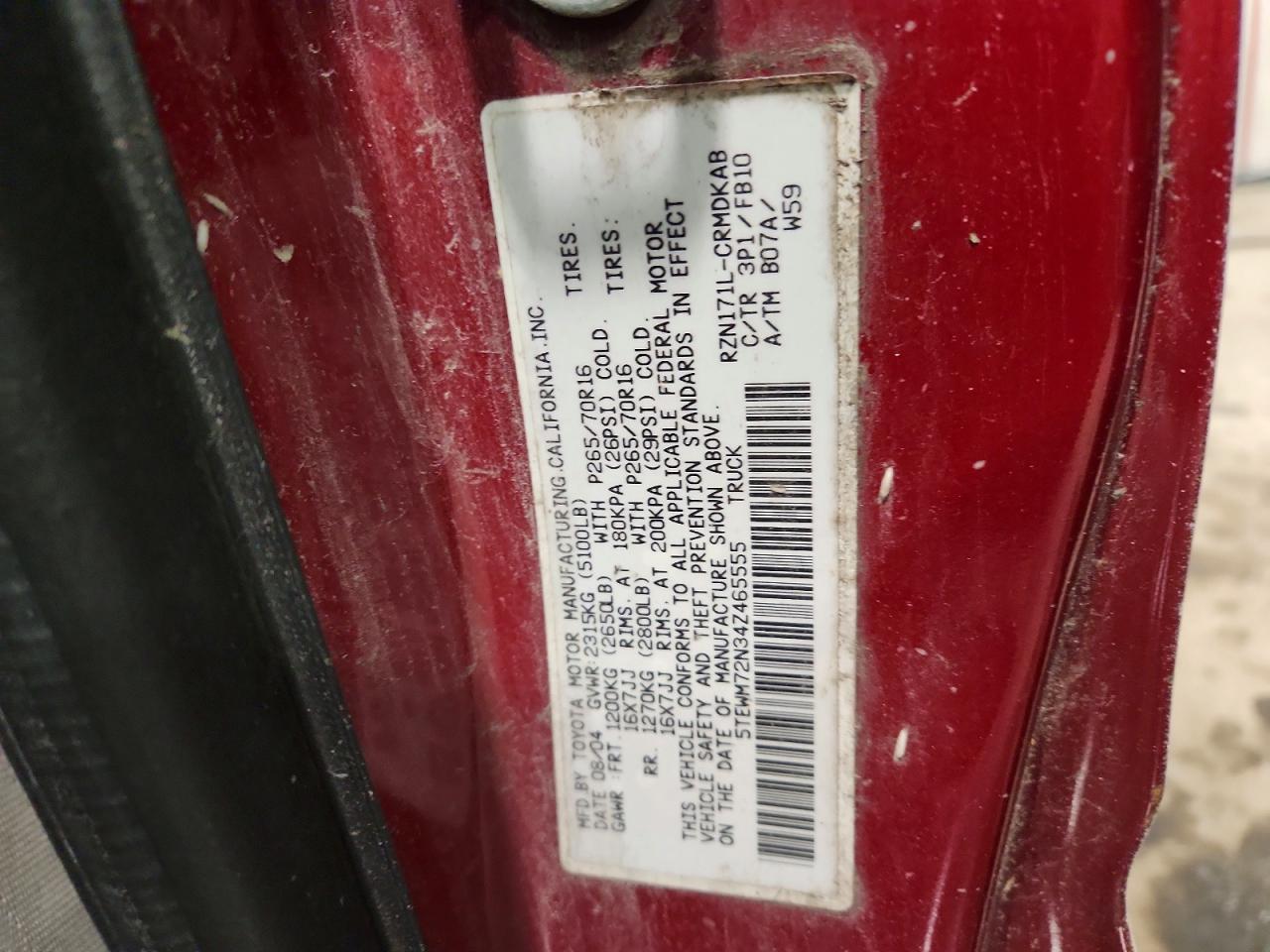 2004 Toyota Tacoma VIN 5TEWM72N34Z465555 photo 12