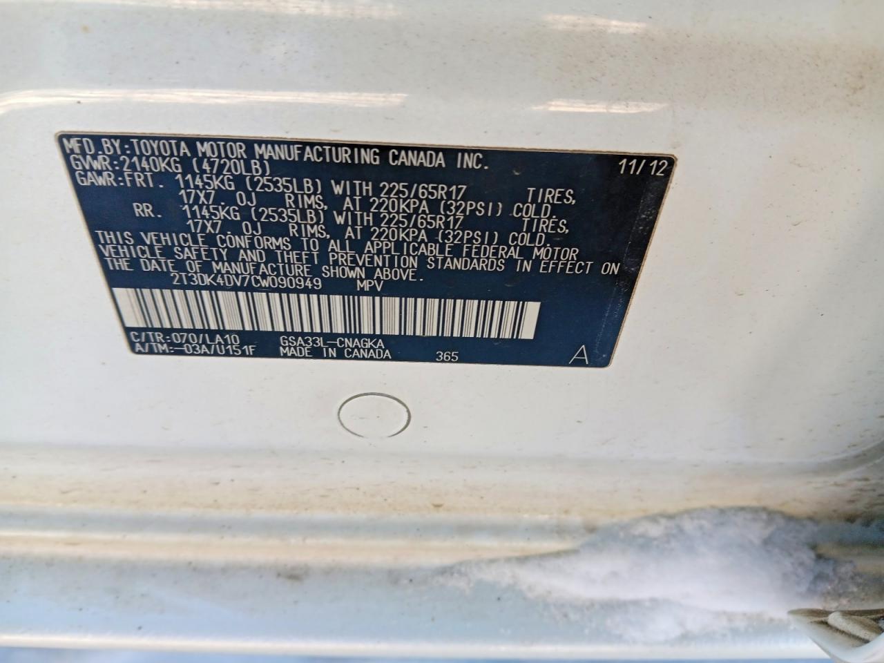 2012 Toyota Rav4 VIN 2T3DK4DV7CW090949 photo 12