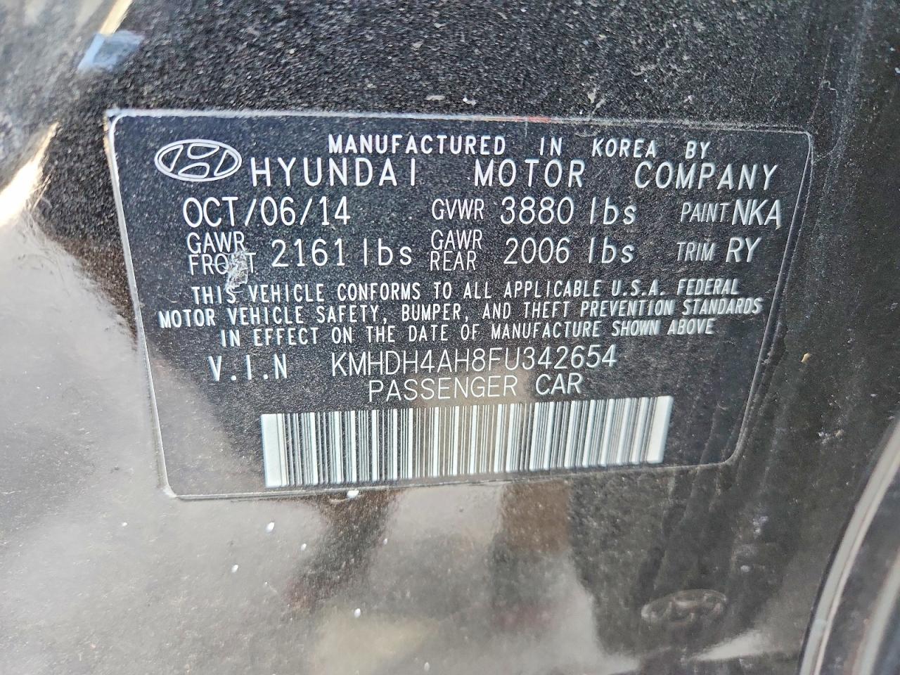 2015 Elantra VIN KMHDH4AH8FU342654 photo 12