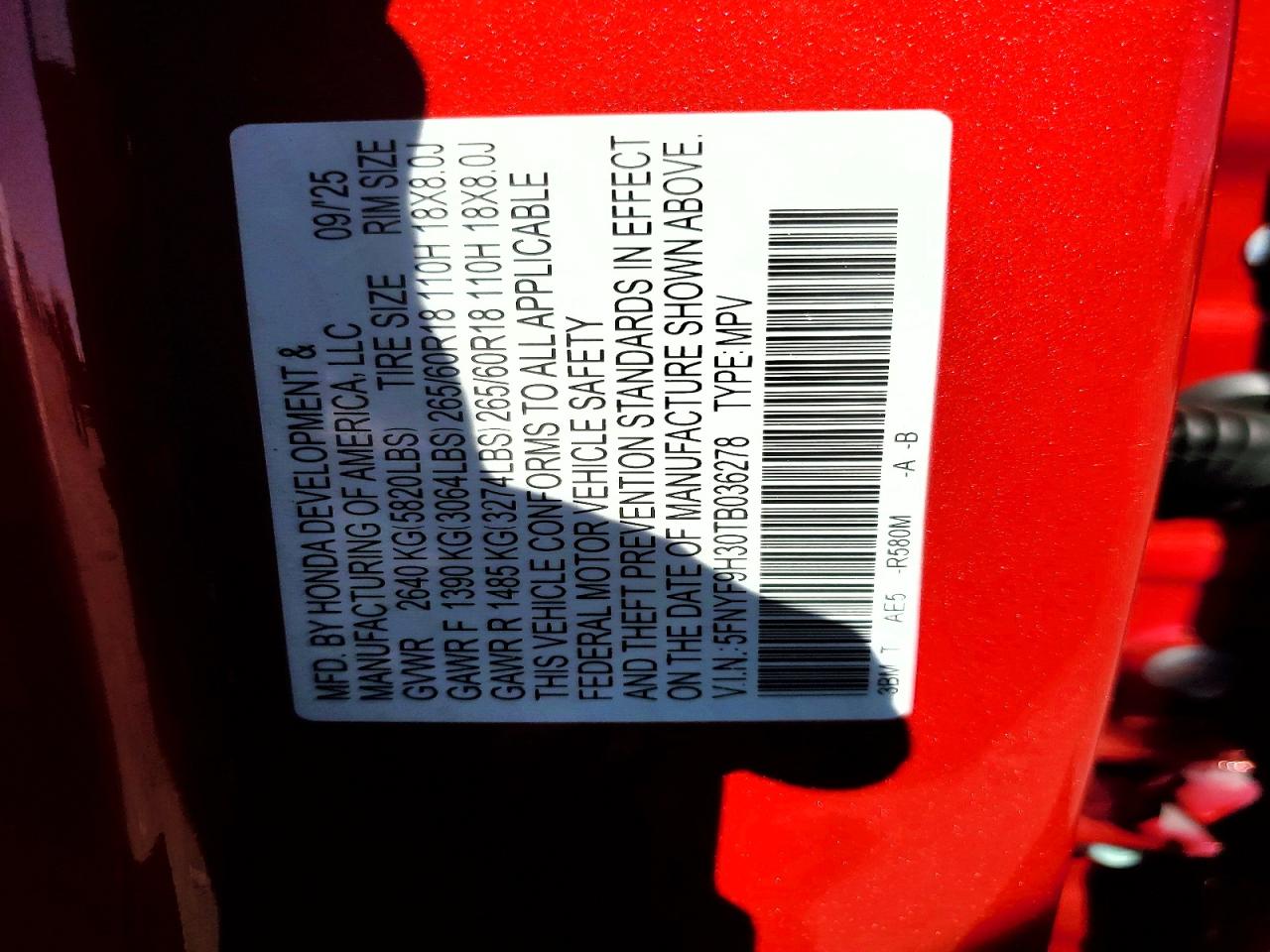2026 Honda Passport r VIN 5FNYF9H30TB036278 photo 12