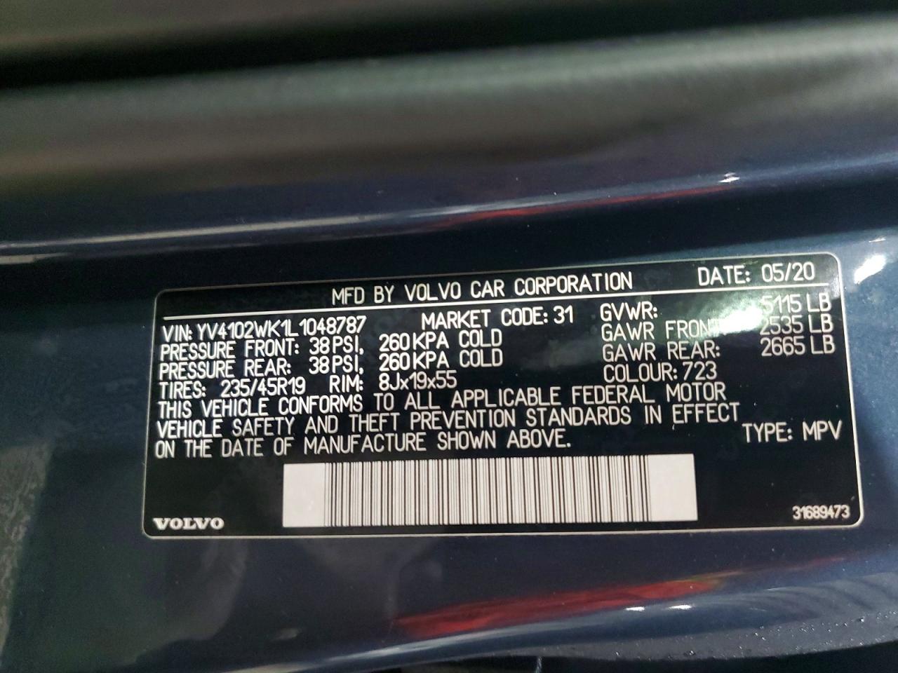 2020 Volvo V60 VIN YV4102WK1L1048787 photo 12