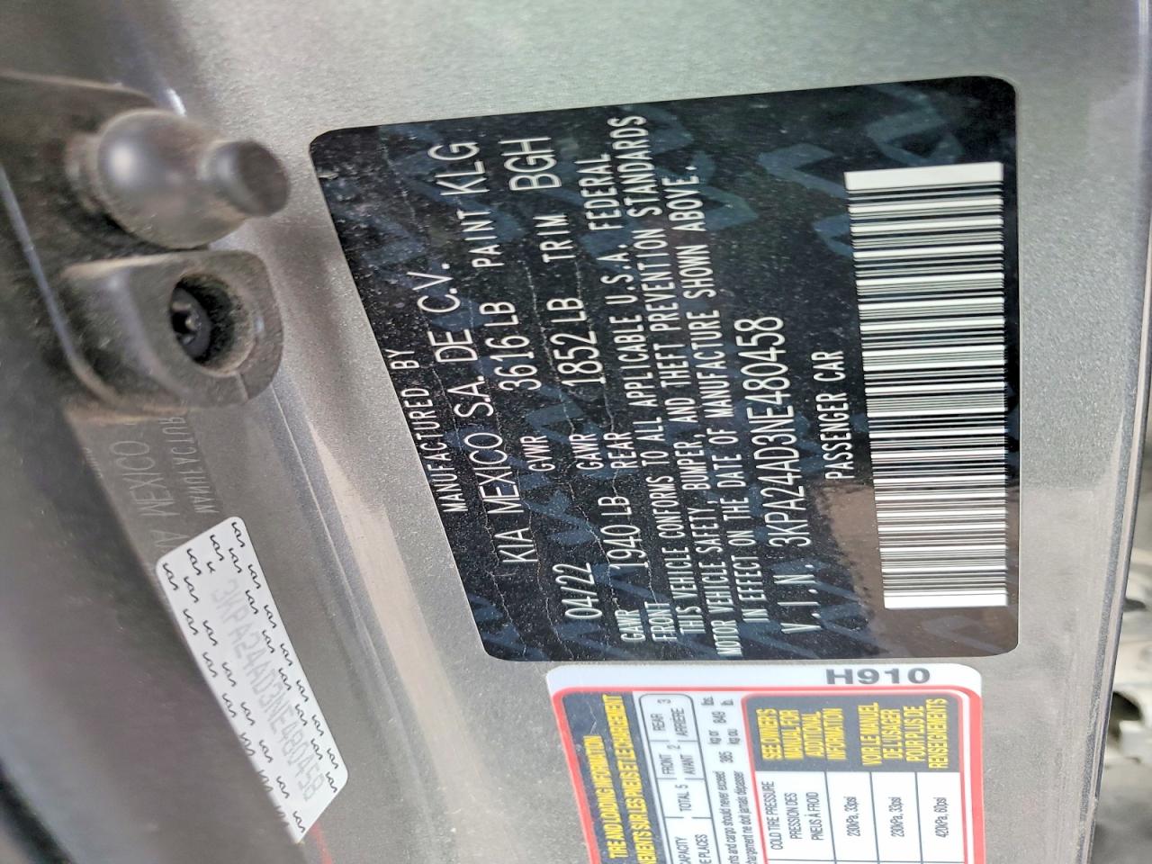2022 Kia Rio VIN 3KPA24AD3NE480458 photo 12
