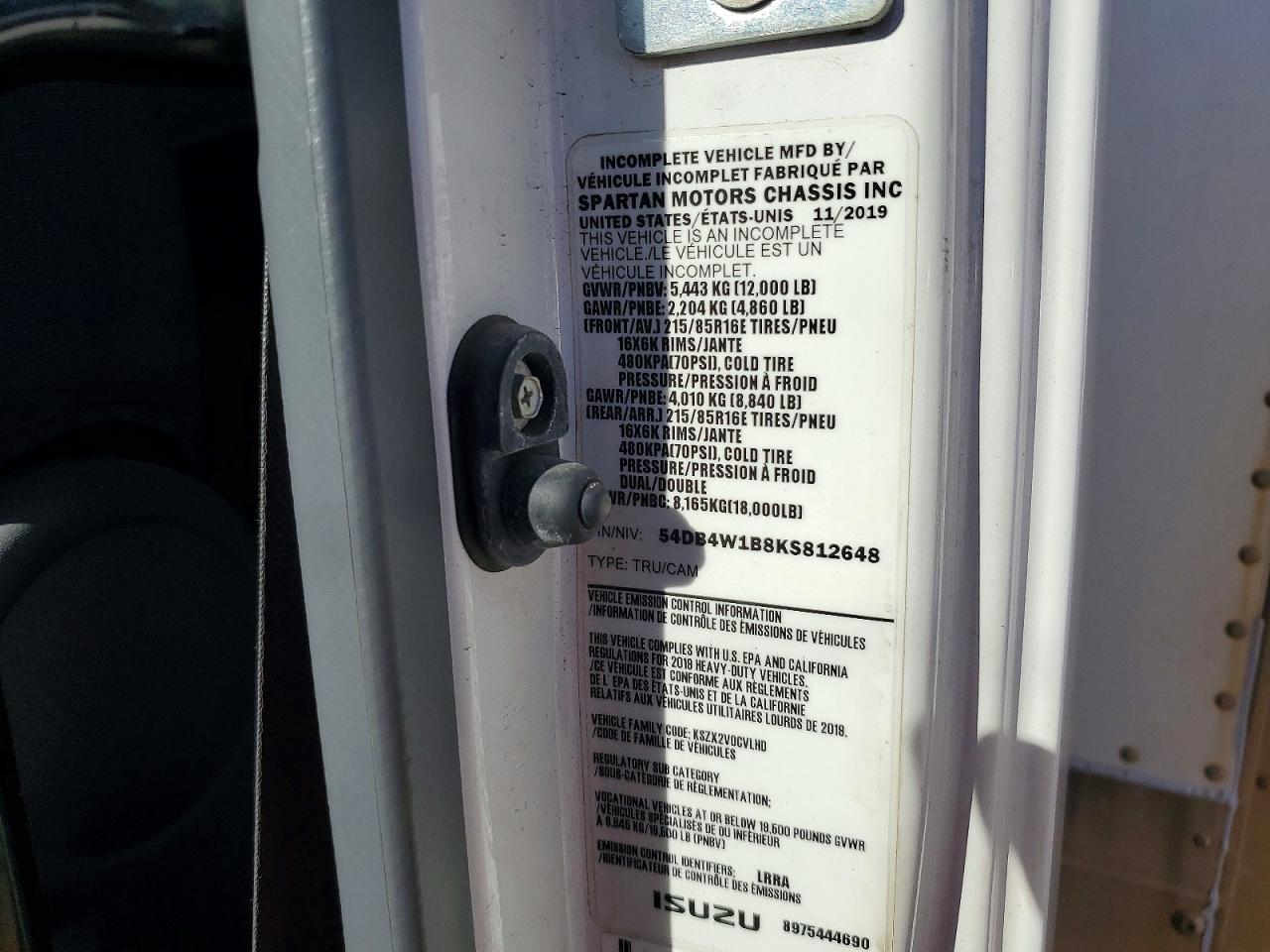 2019 Isuzu Npr VIN 54DB4W1B8KS812648 photo 12