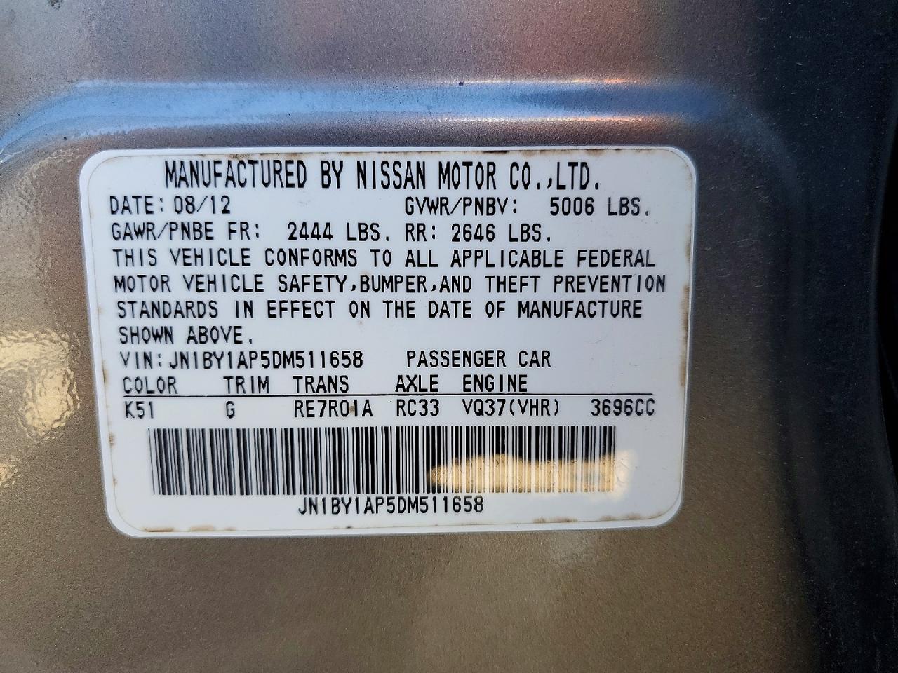 2013 Infiniti M37 base VIN JN1BY1AP5DM511658 photo 12