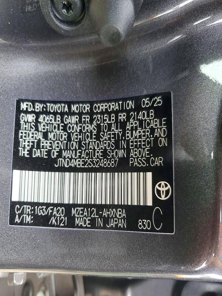 2025 Corolla VIN JTND4MBE2S3248687 photo 12