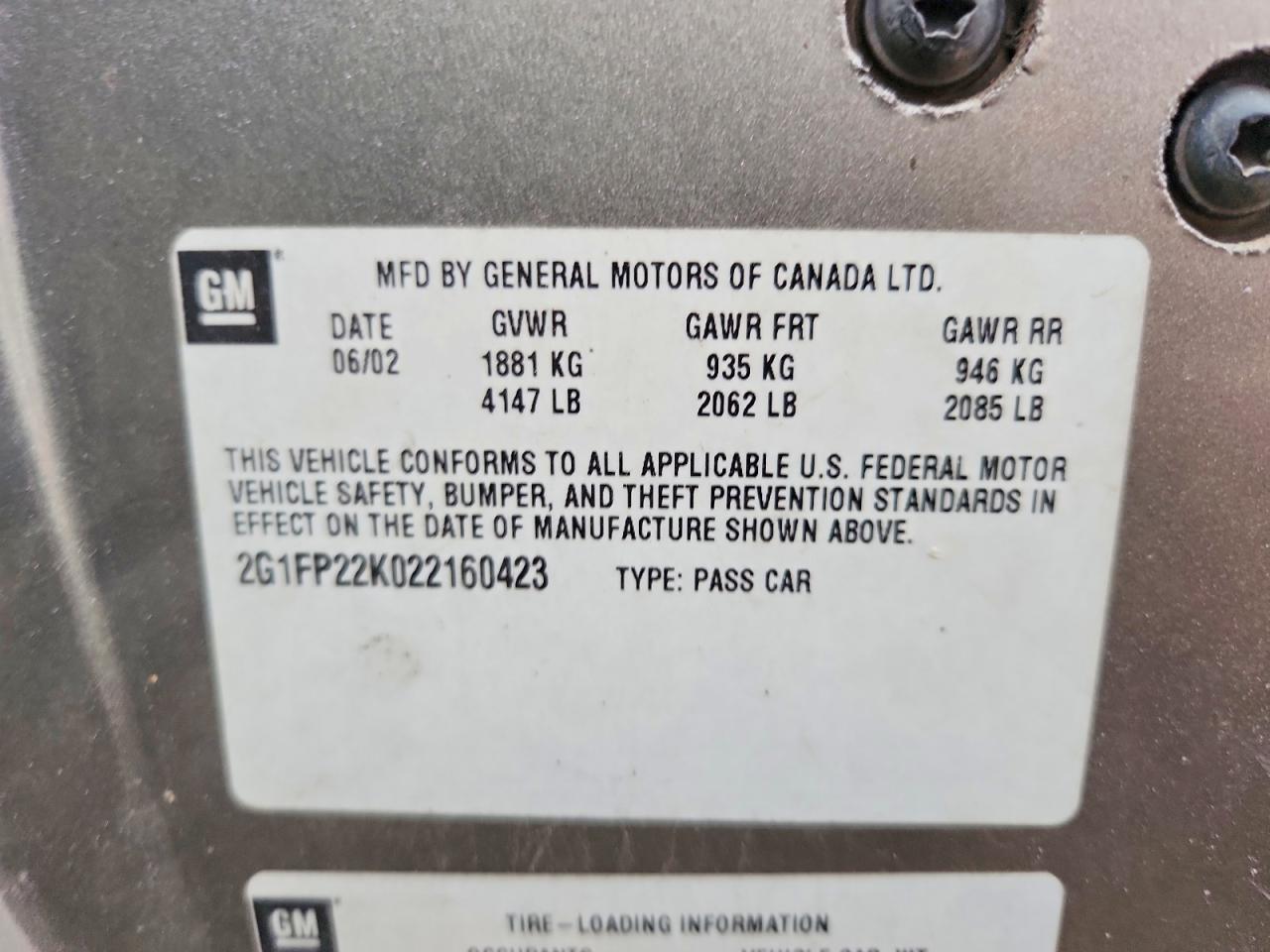 2002 CHEV Camaro VIN 2G1FP22K022160423 photo 12
