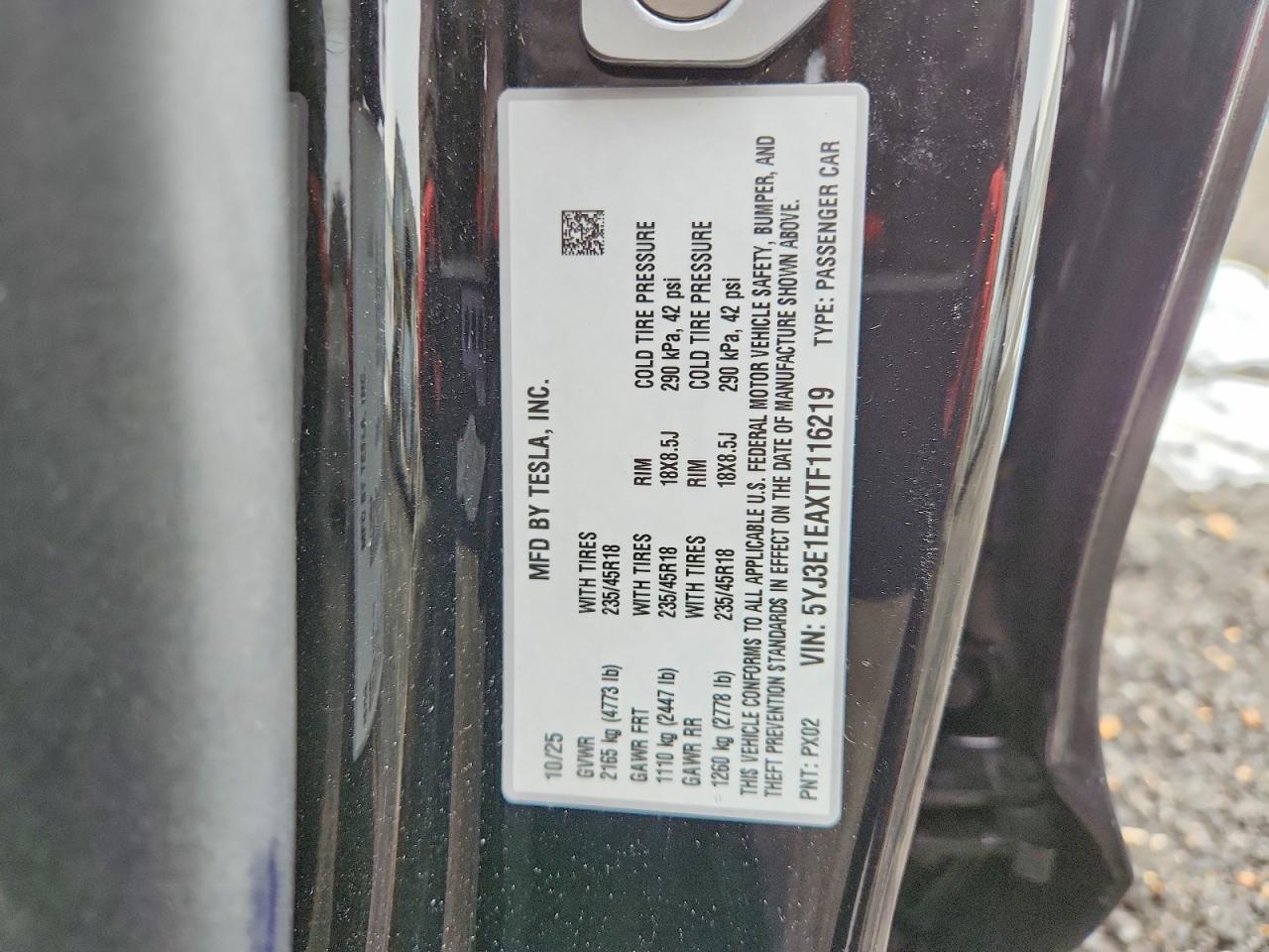 2026 Tesla Model 3 VIN 5YJ3E1EAXTF116219 photo 12