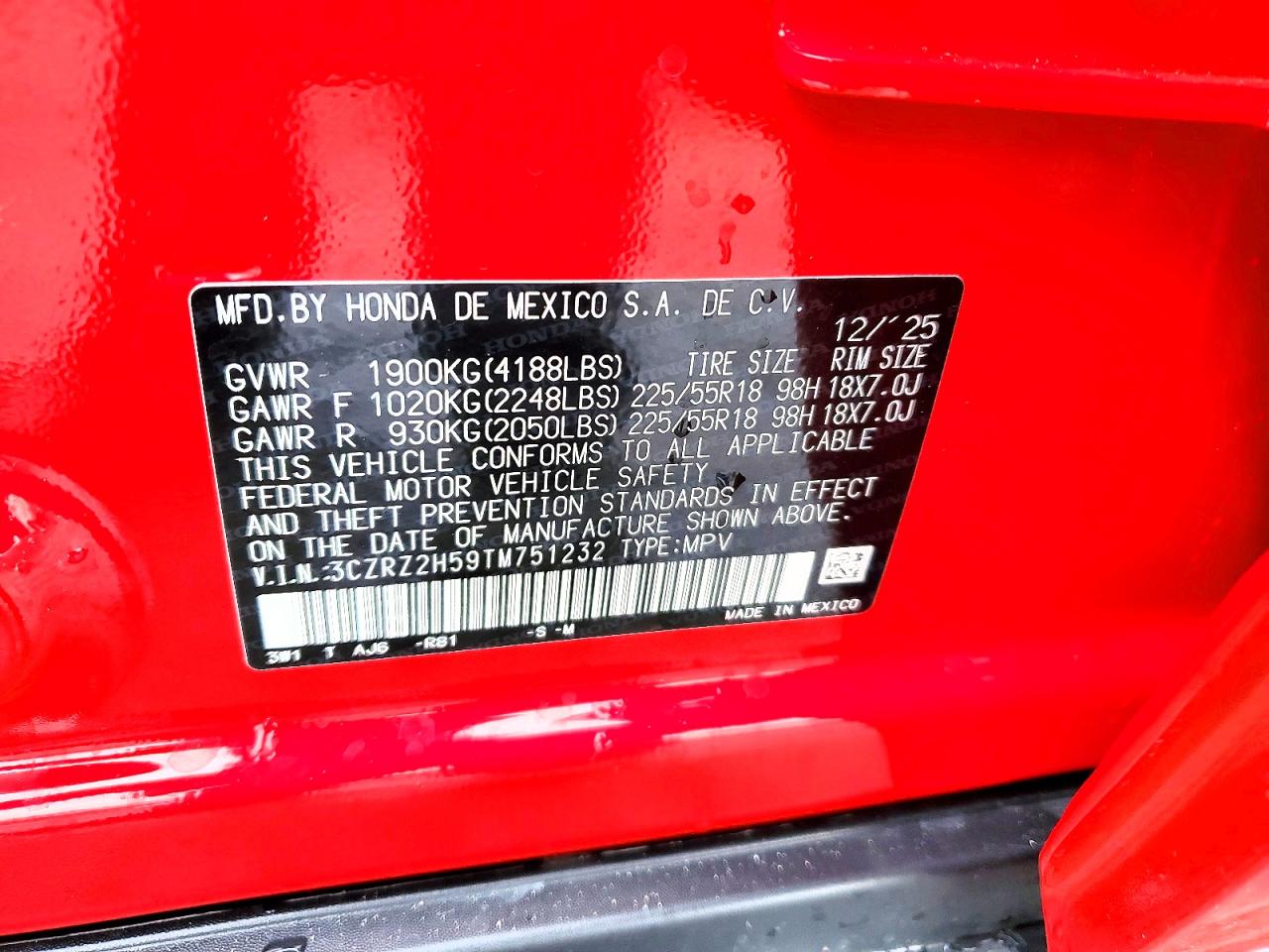 2026 Honda Hr-v VIN 3CZRZ2H59TM751232 photo 12