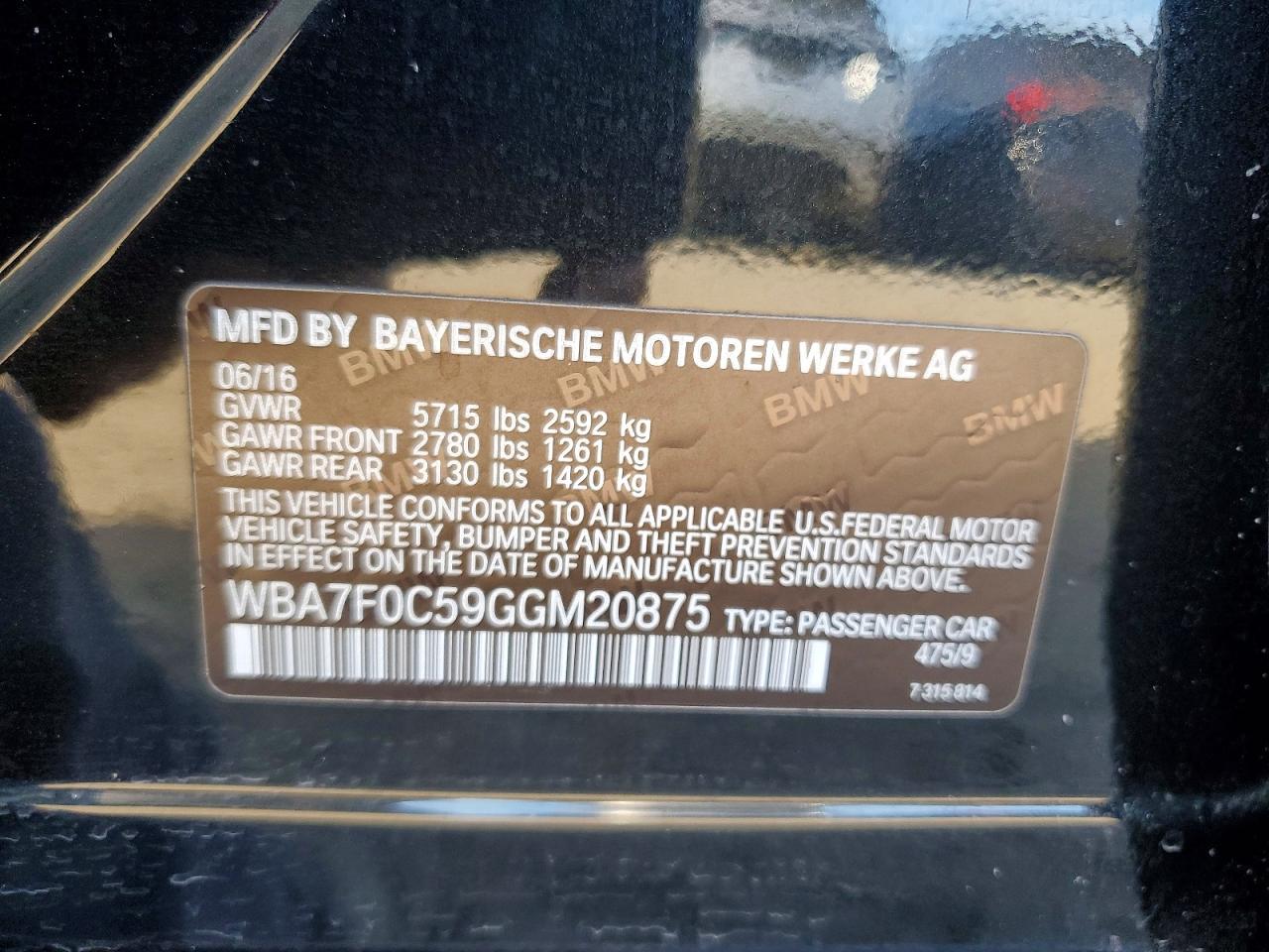 2016 BMW 7 series VIN WBA7F0C59GGM20875 photo 12