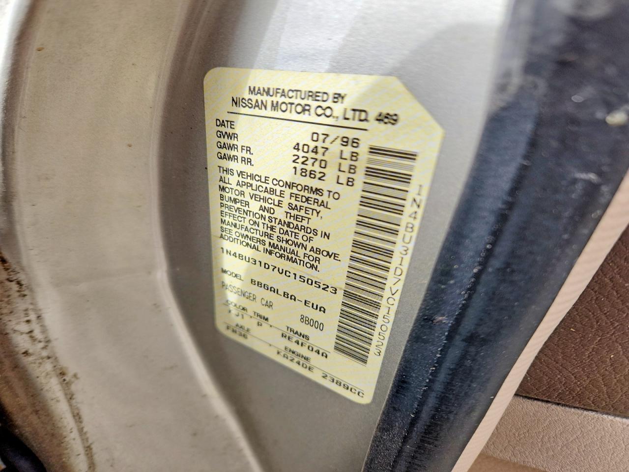 1997 Niss Altima VIN 1N4BU31D7VC150523 photo 12