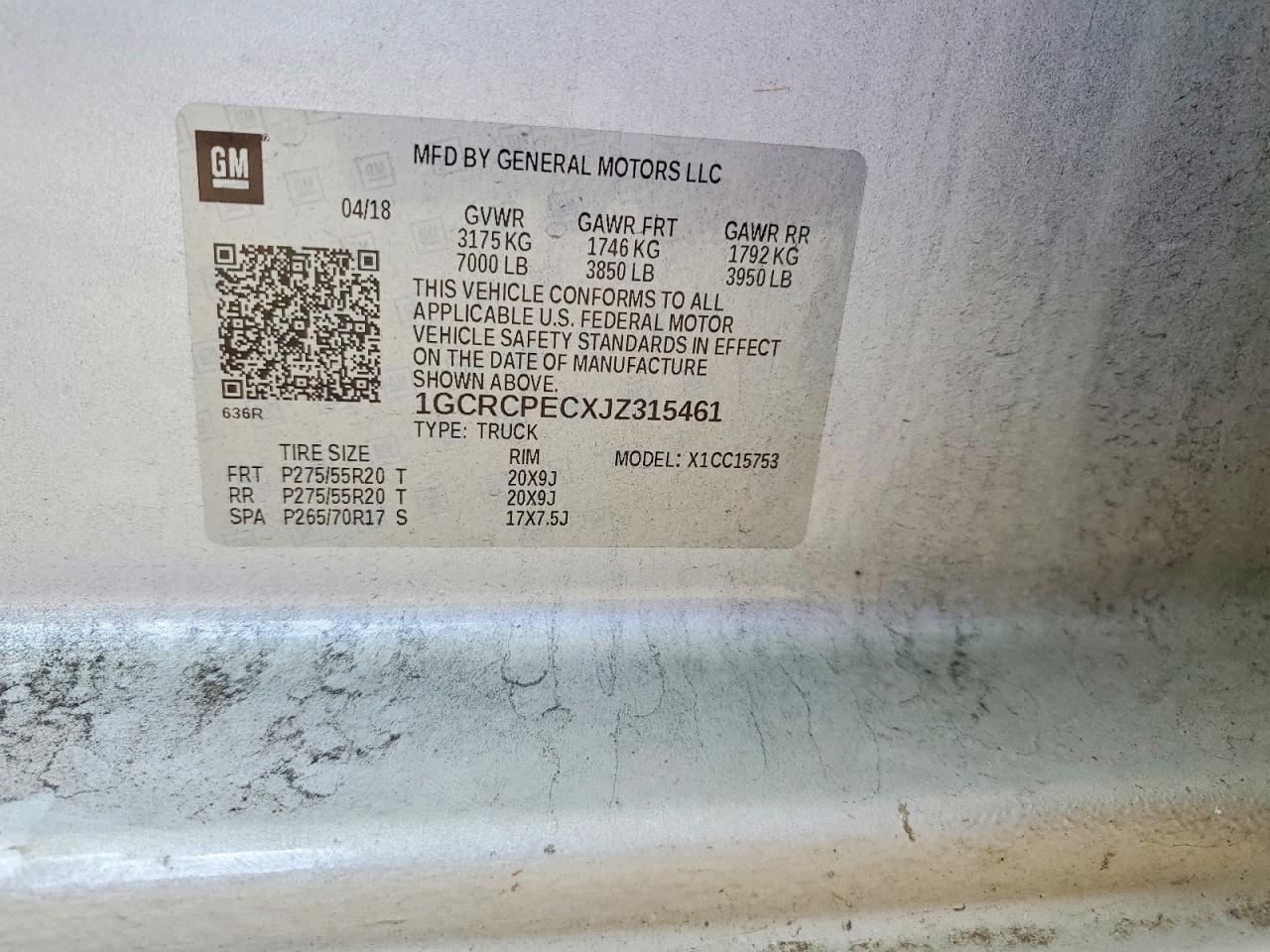 2018 Chevrolet All models VIN 1GCRCPECXJZ315461 photo 12