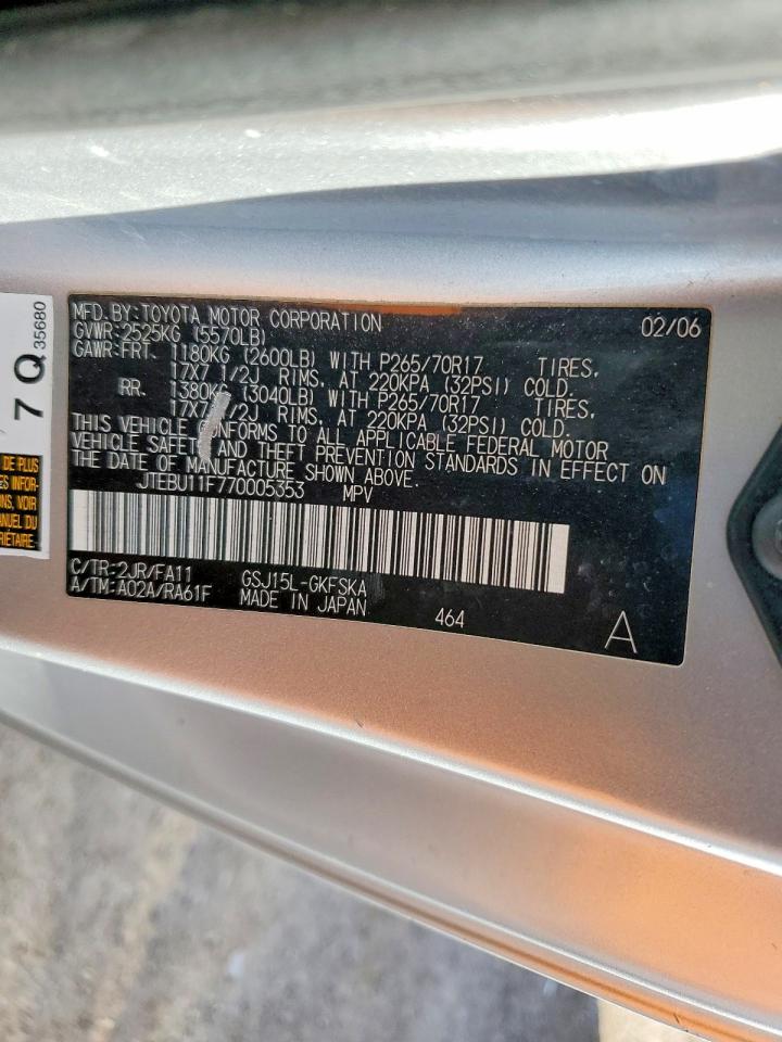 2007 TOYOTA Fj cruiser VIN JTEBU11F770005353 photo 12