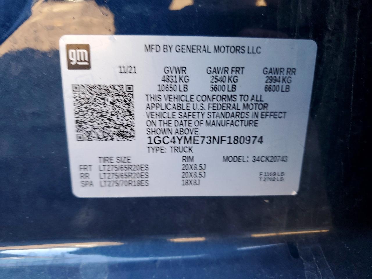 2022 Chevrolet All models VIN 1GC4YME73NF180974 photo 12