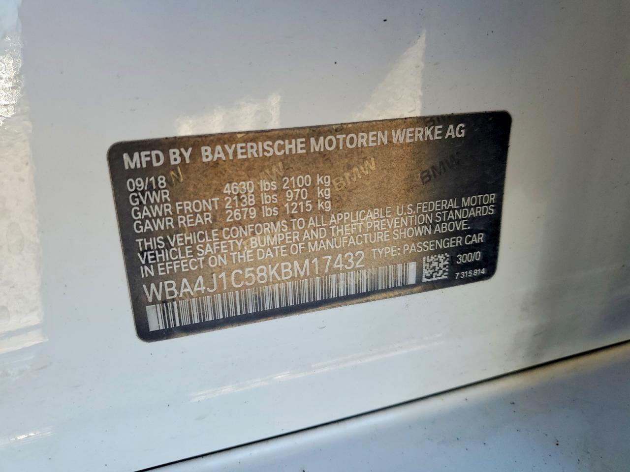 2019 BMW 4 series VIN WBA4J1C58KBM17432 photo 12
