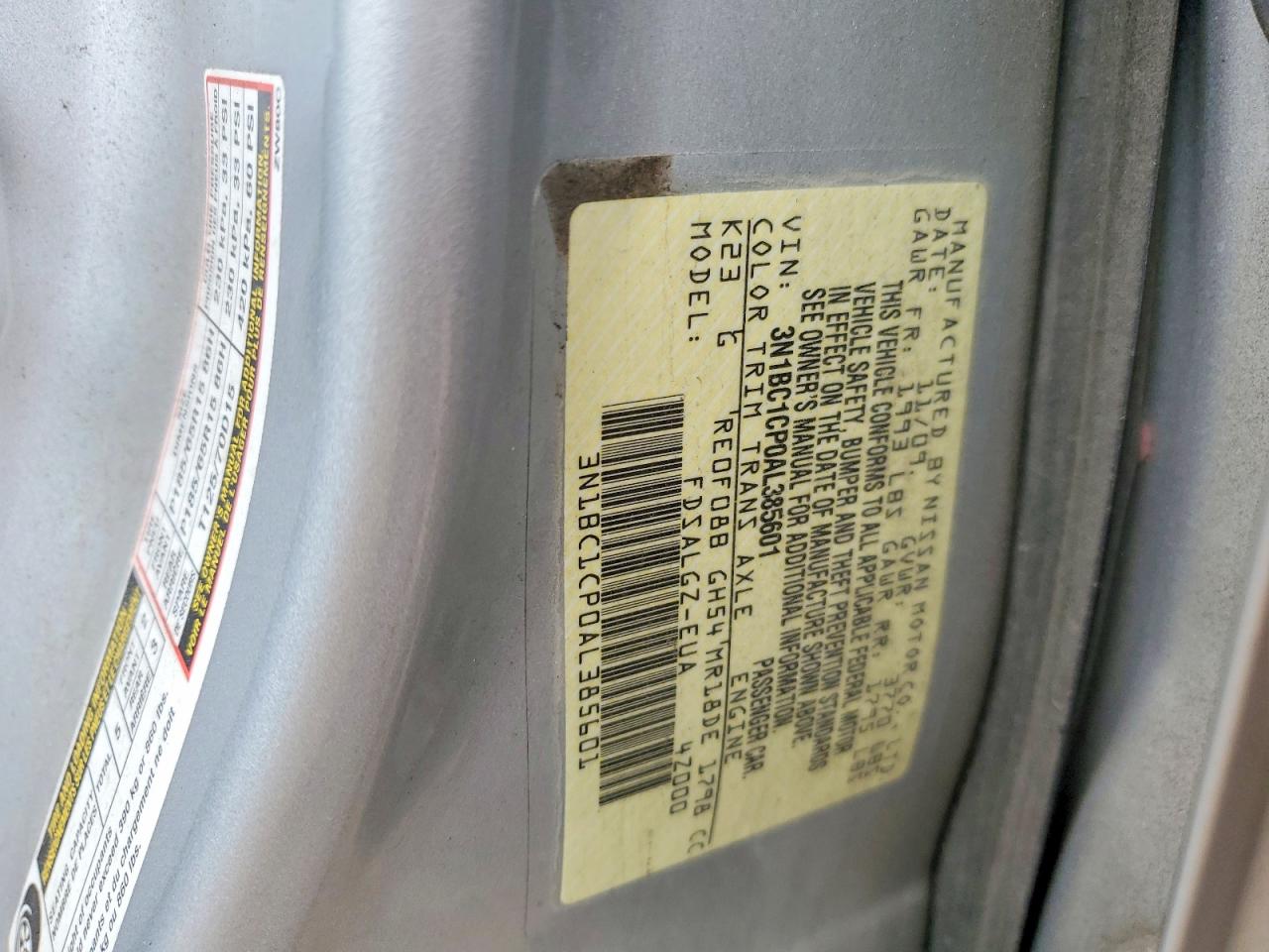 2010 NISS Versa VIN 3N1BC1CP0AL385601 photo 12