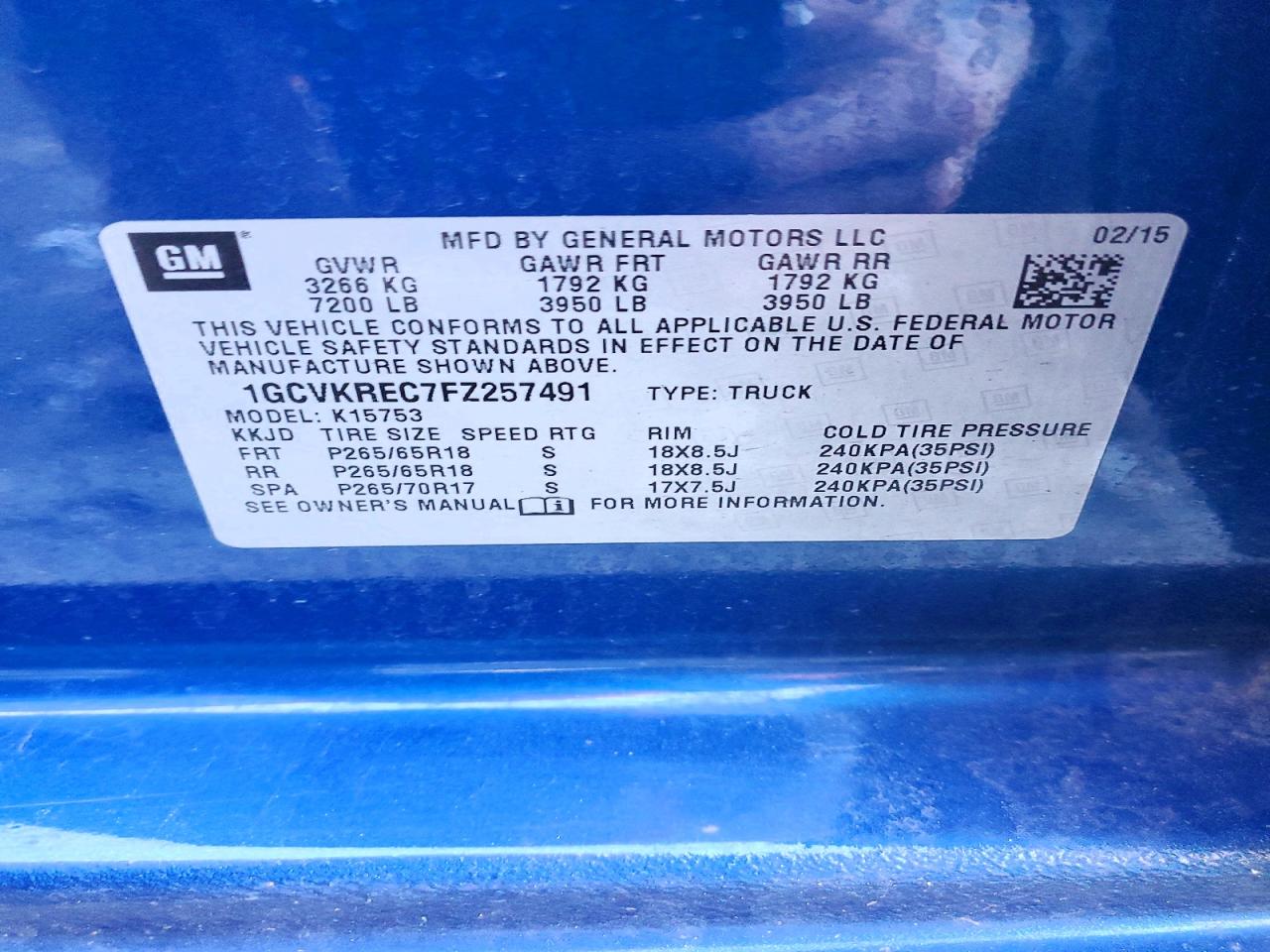 2015 Chevrolet All models VIN 1GCVKREC7FZ257491 photo 12