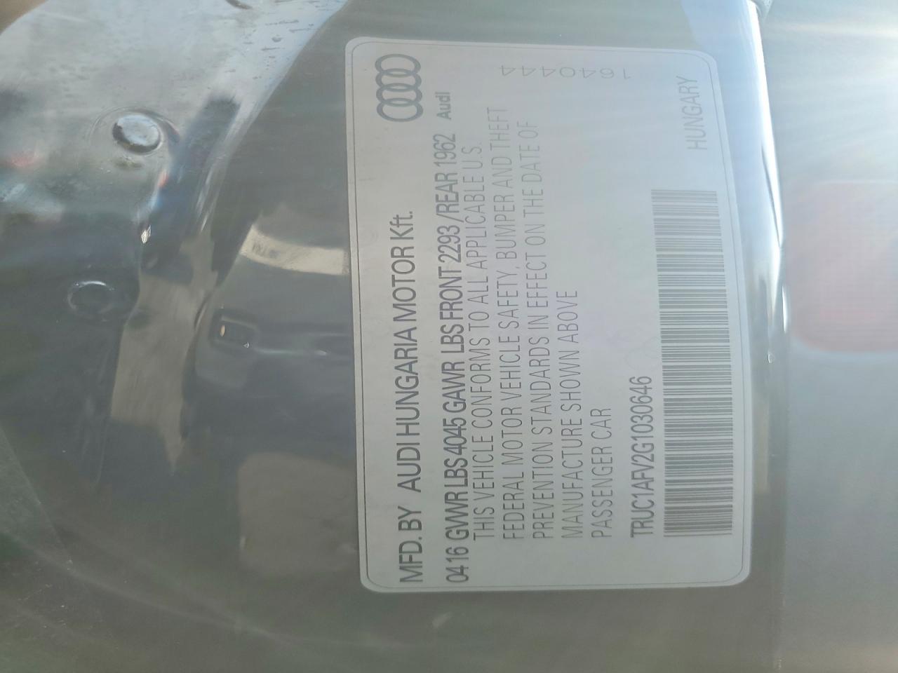 2016 Audi Tts VIN TRUC1AFV2G1030646 photo 12