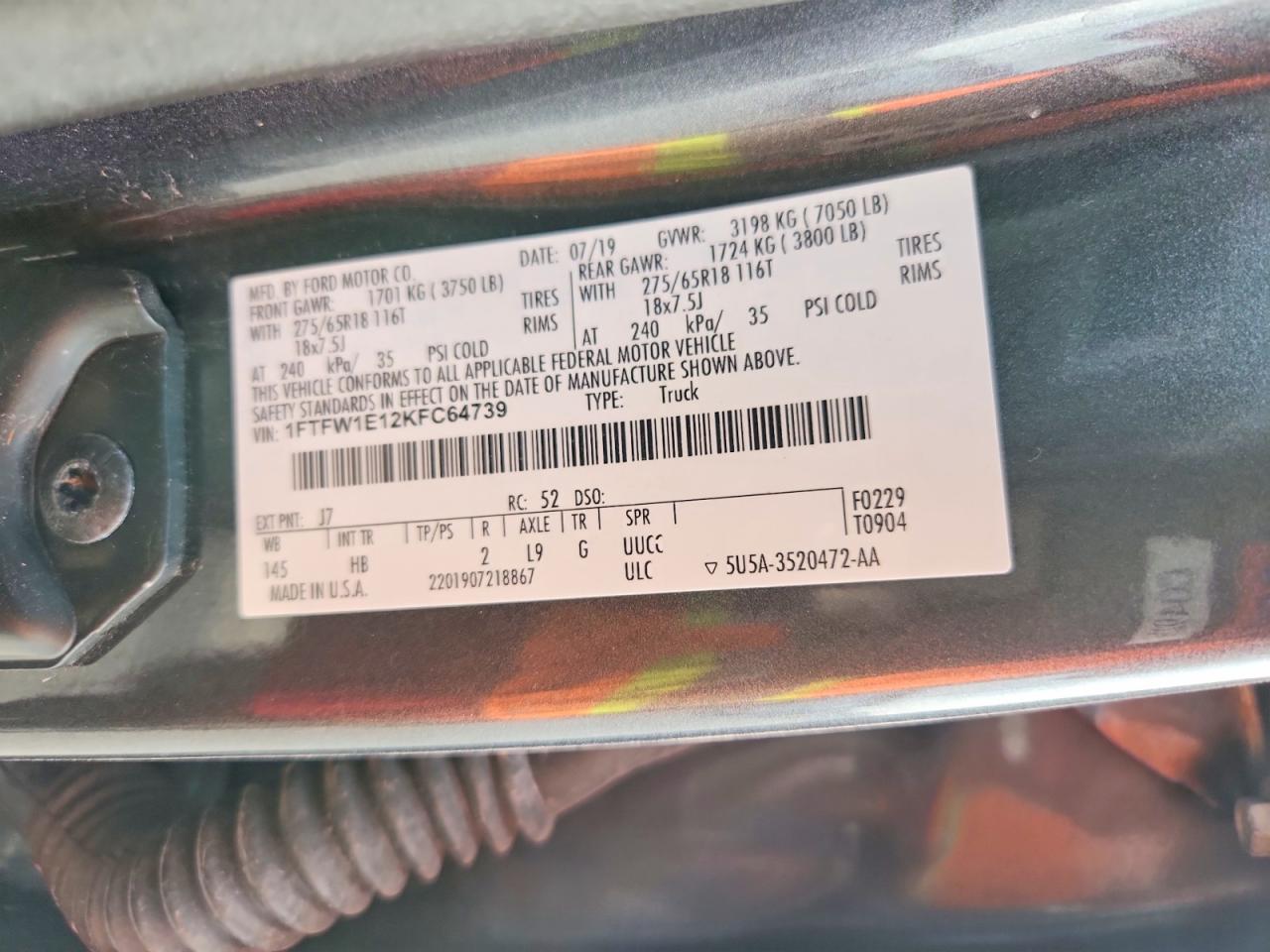 2019 Ford F150 laria VIN 1FTFW1E12KFC64739 photo 12