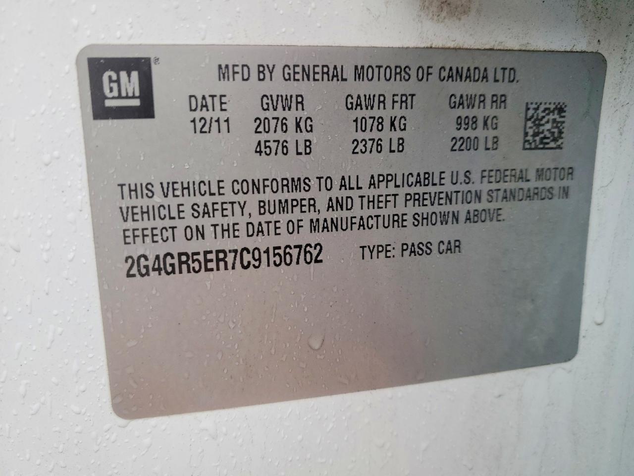 2012 Buick Regal VIN 2G4GR5ER7C9156762 photo 12