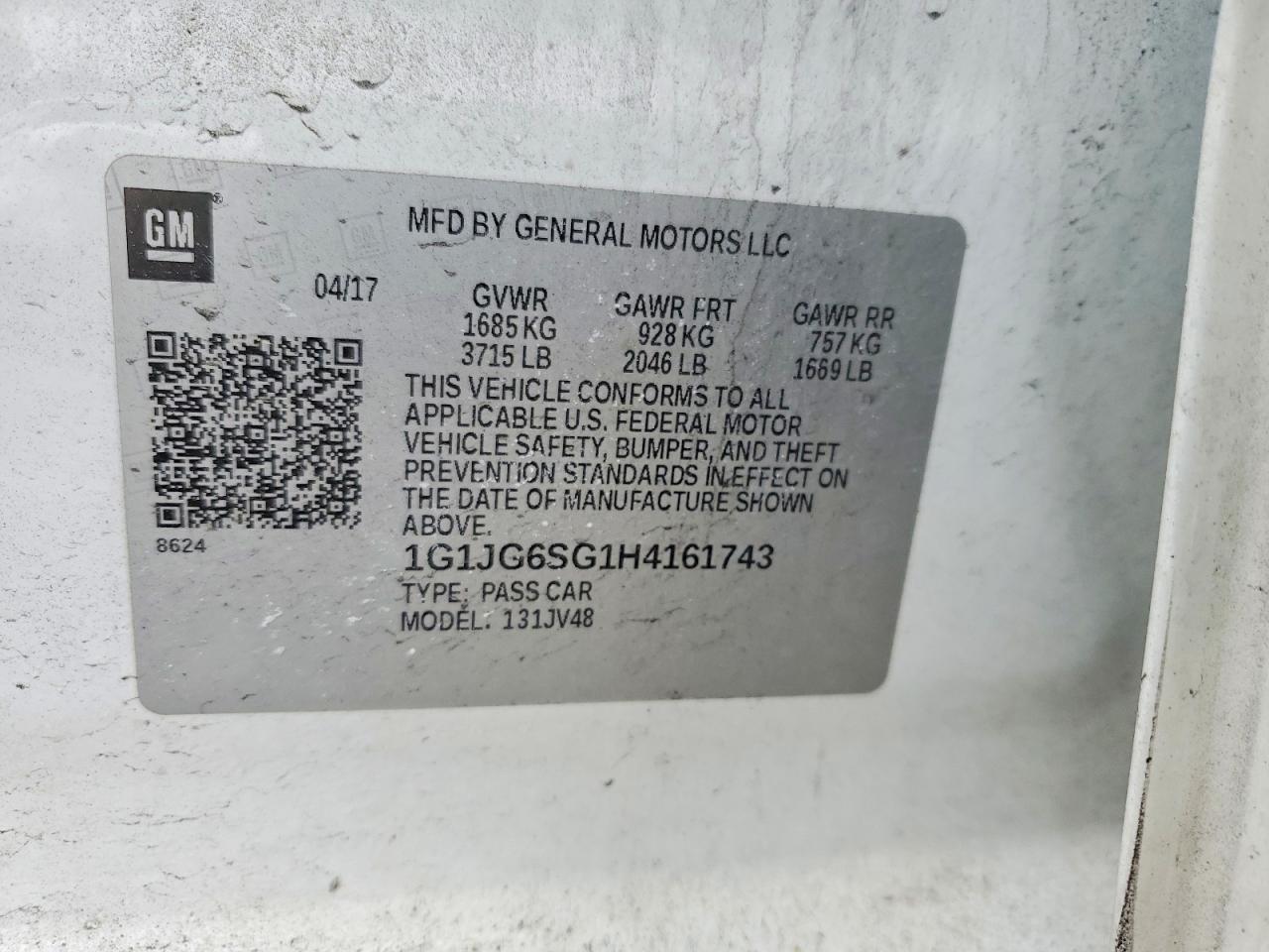 2017 Chev Sonic VIN 1G1JG6SG1H4161743 photo 12