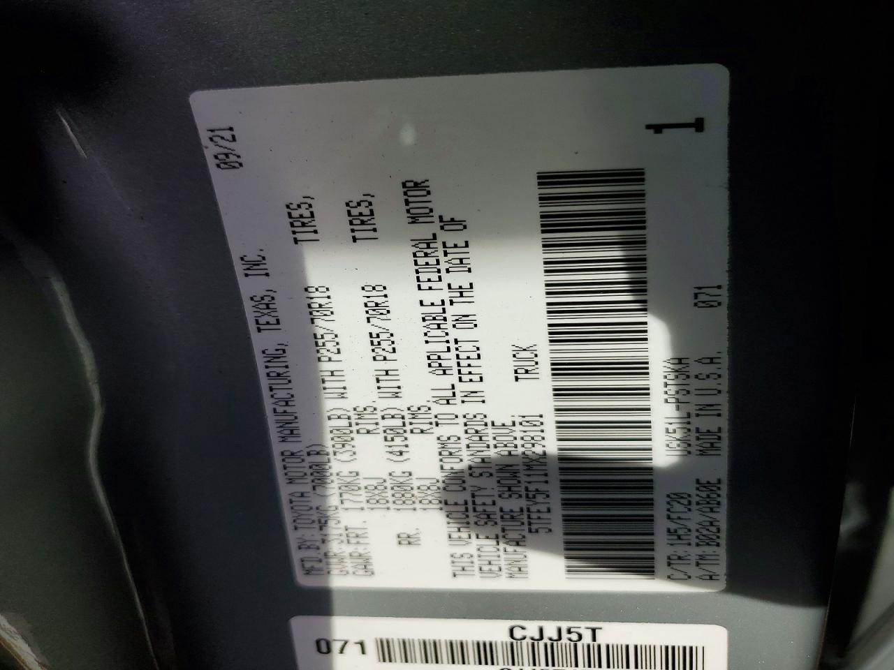 2021 Toyota Tundra VIN 5TFEY5F11MX298101 photo 12