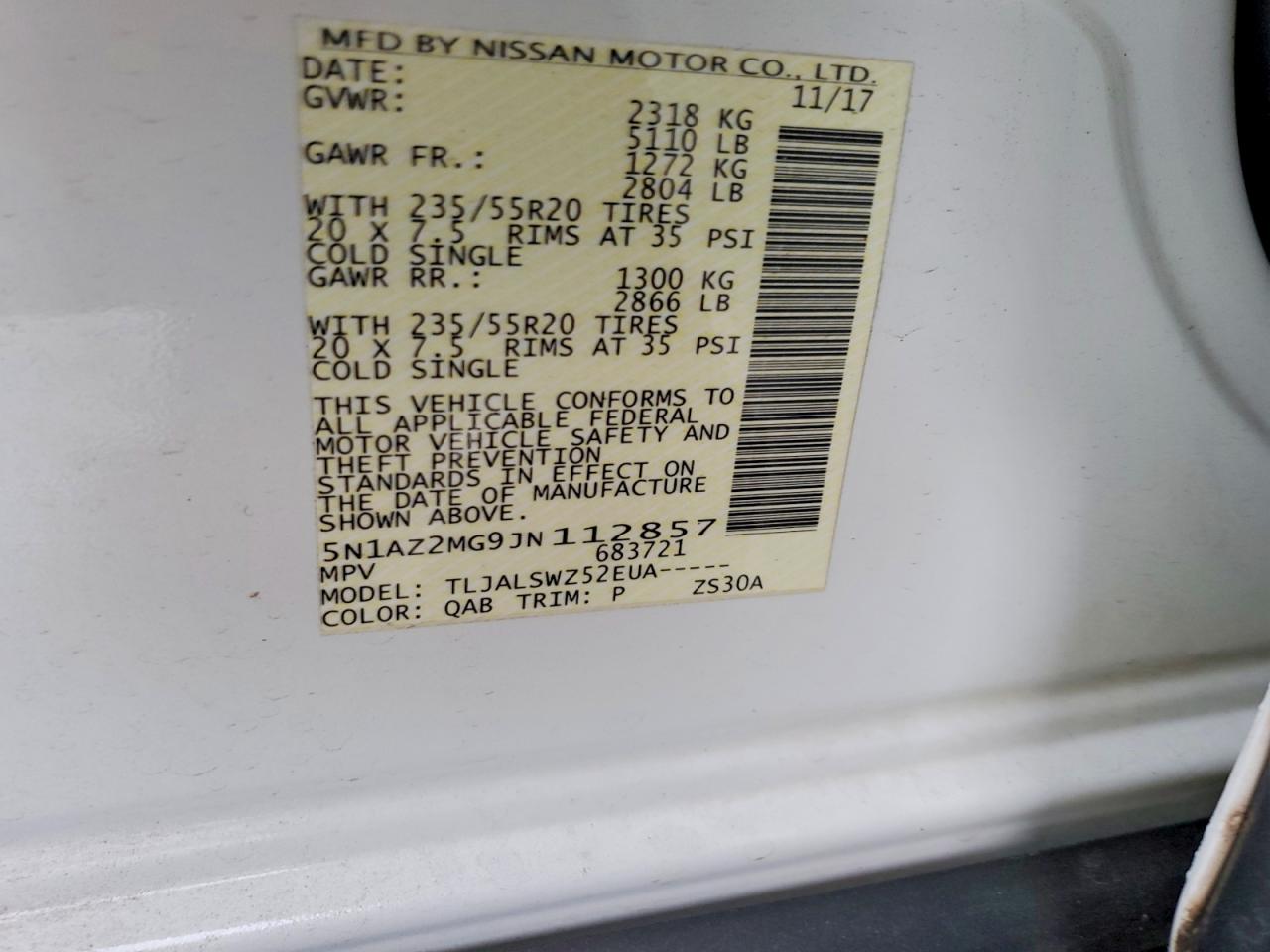 2018 NISSAN Murano VIN 5N1AZ2MG9JN112857 photo 12