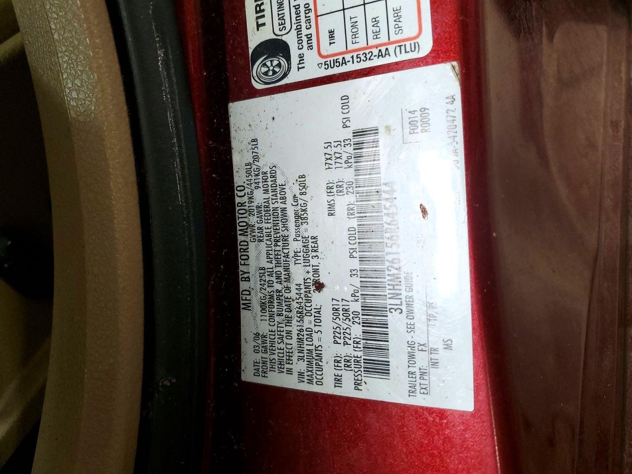 2006 Lincoln Zephyr VIN 3LNHM26156R645444 photo 12