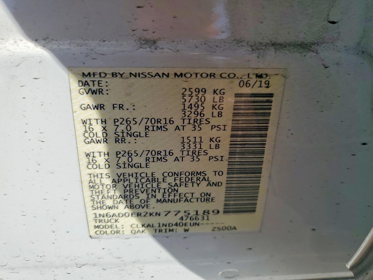 2019 Nissan Frontier VIN 1N6AD0ER2KN775189 photo 12