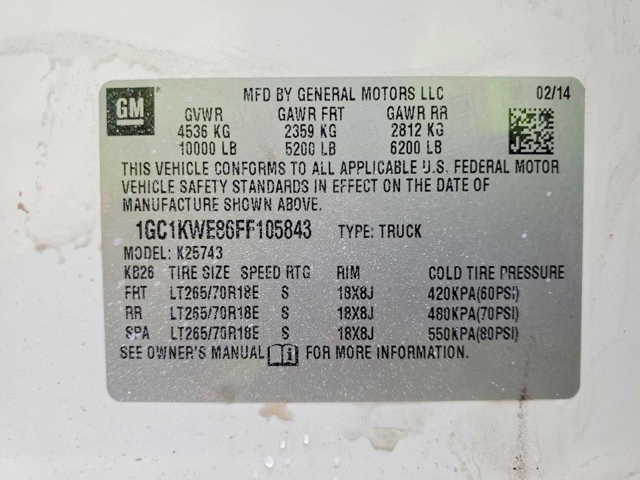 2015 Chevrolet All models VIN 1GC1KWE86FF105843 photo 12