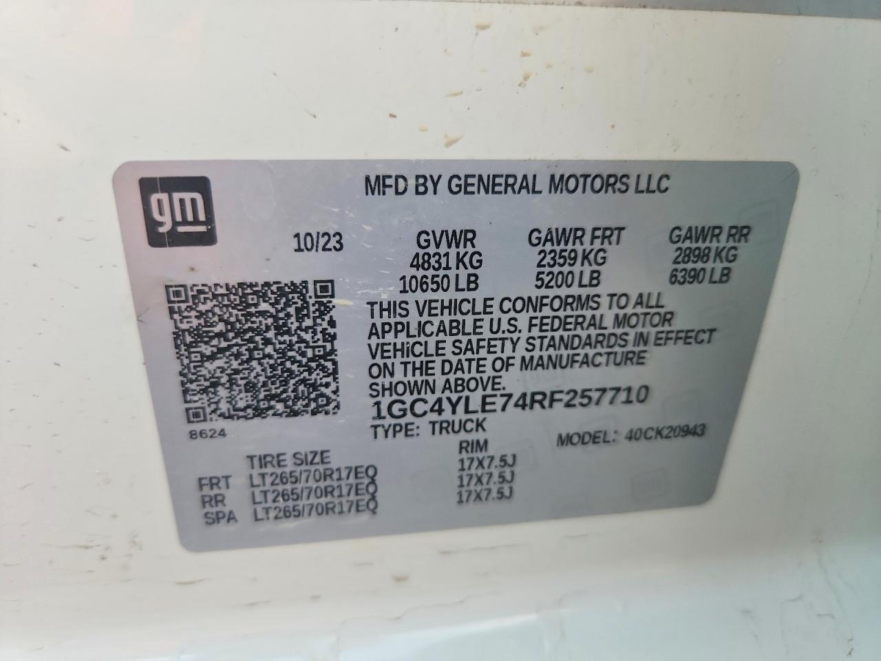 2024 Chevrolet All models VIN 1GC4YLE74RF257710 photo 12