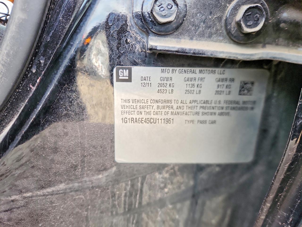 2012 CHEV Volt VIN 1G1RA6E45CU111961 photo 12