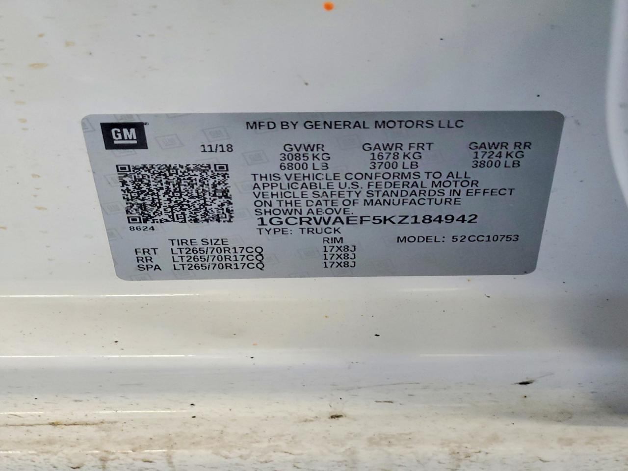 2019 Chevrolet All models VIN 1GCRWAEF5KZ184942 photo 12